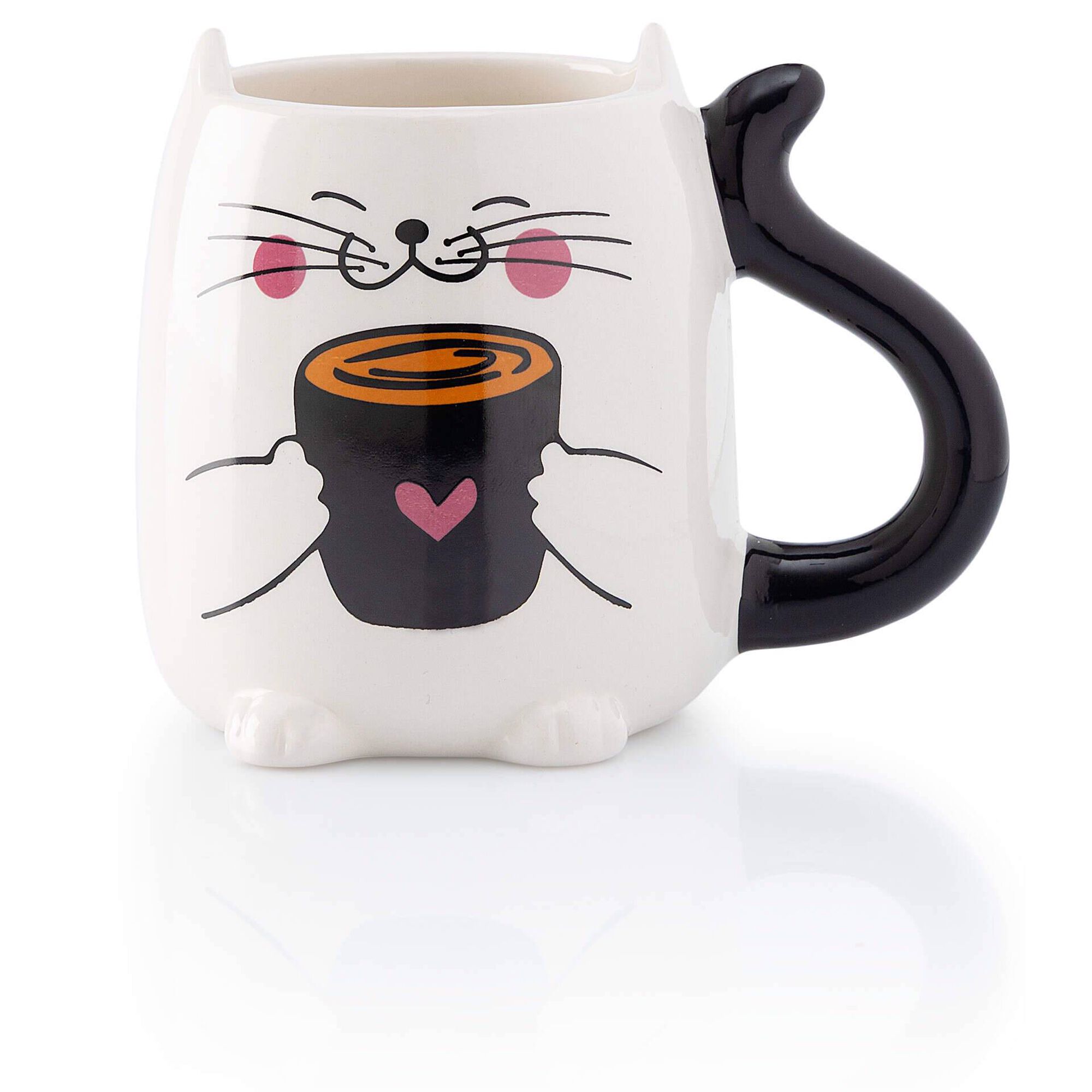Caneca 380ml Gato Olhos Pretos com Asa e Cauda