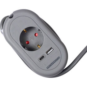 Bloco de Tomadas Travel com USB e USB-C Cinza Marshmallow