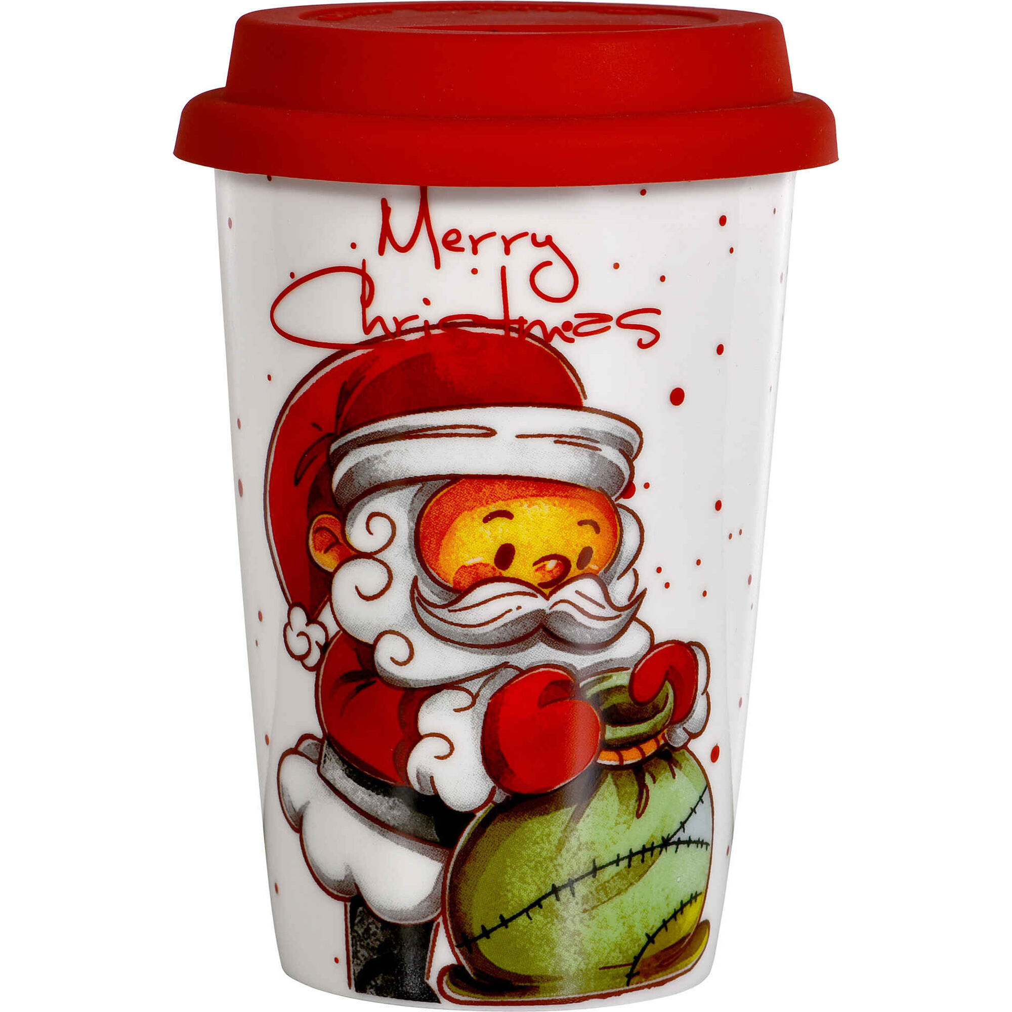 Copo com Tampa Silicone 340ml Pai Natal com Saco