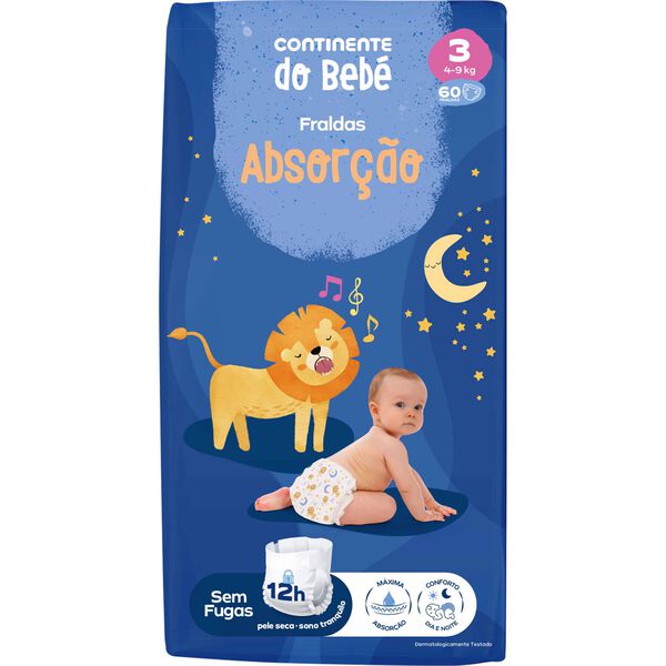 Fraldas Absorção 4-9kg T3 Continente do Bebé