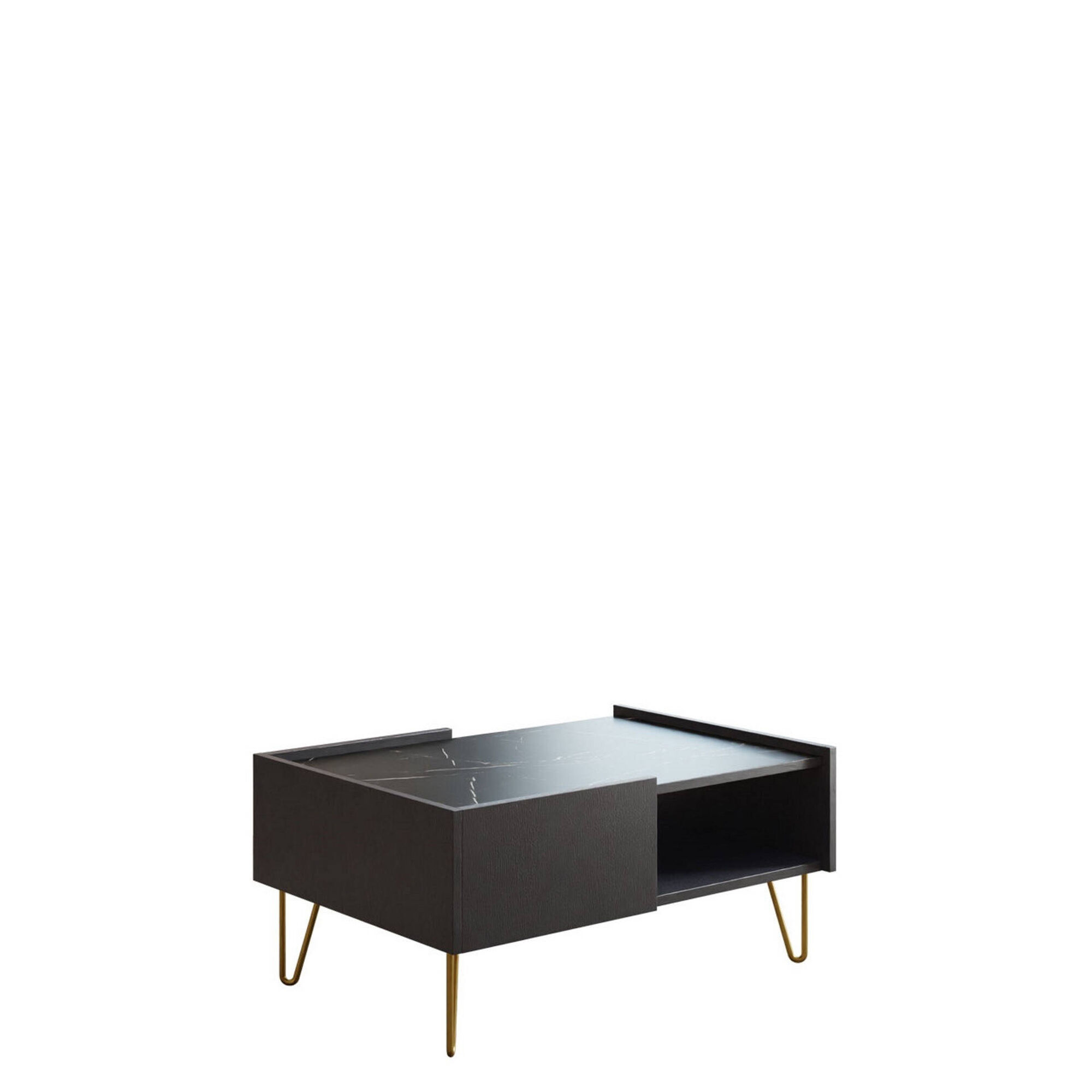 Mesa de centro com pés dourados 97x65x45cm Preto Marine Mesa de centro com pés dourados 97x65x45cm Preto Marine