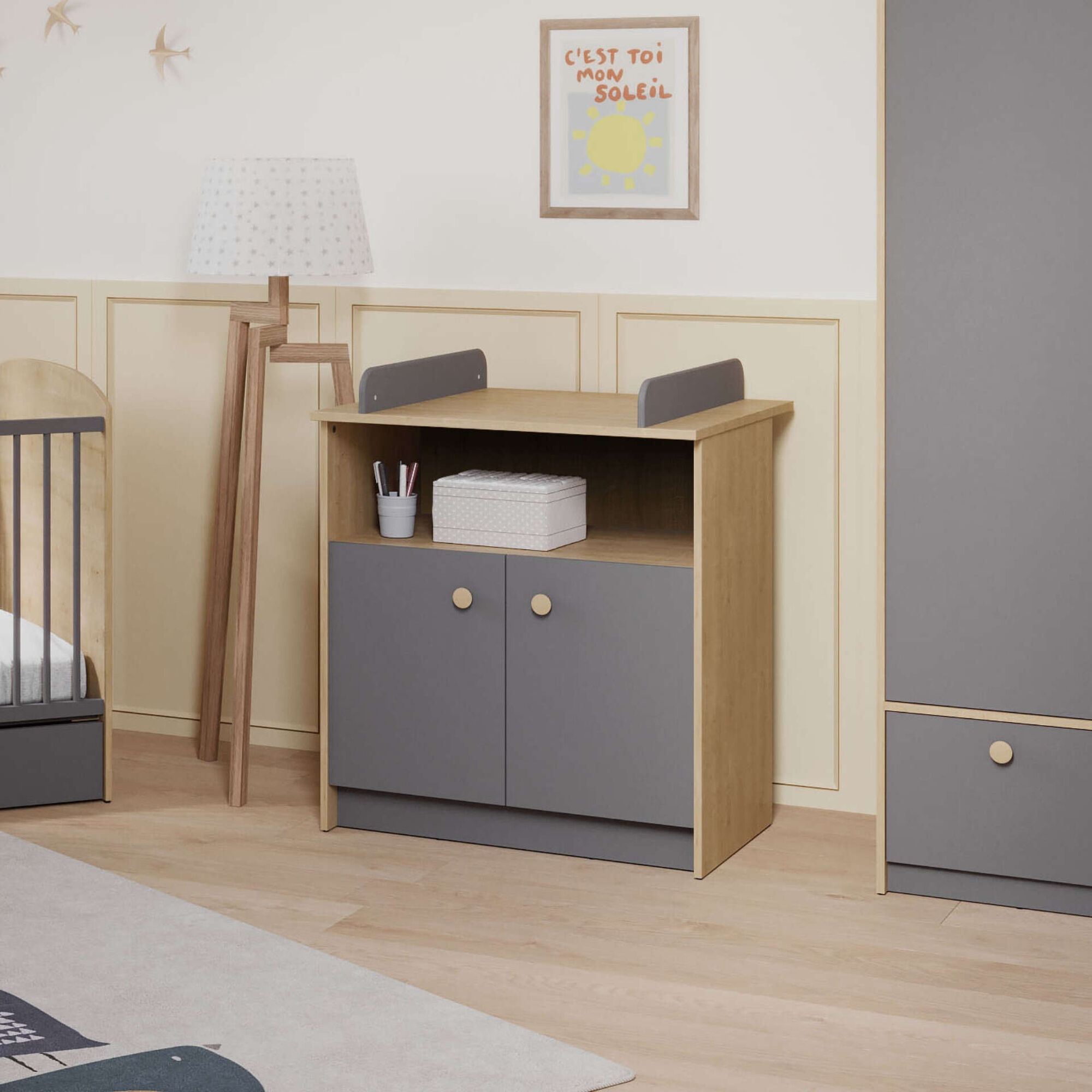 Cómoda com Muda Fraldas 79,6x70x94,4cm Cinza Gabin