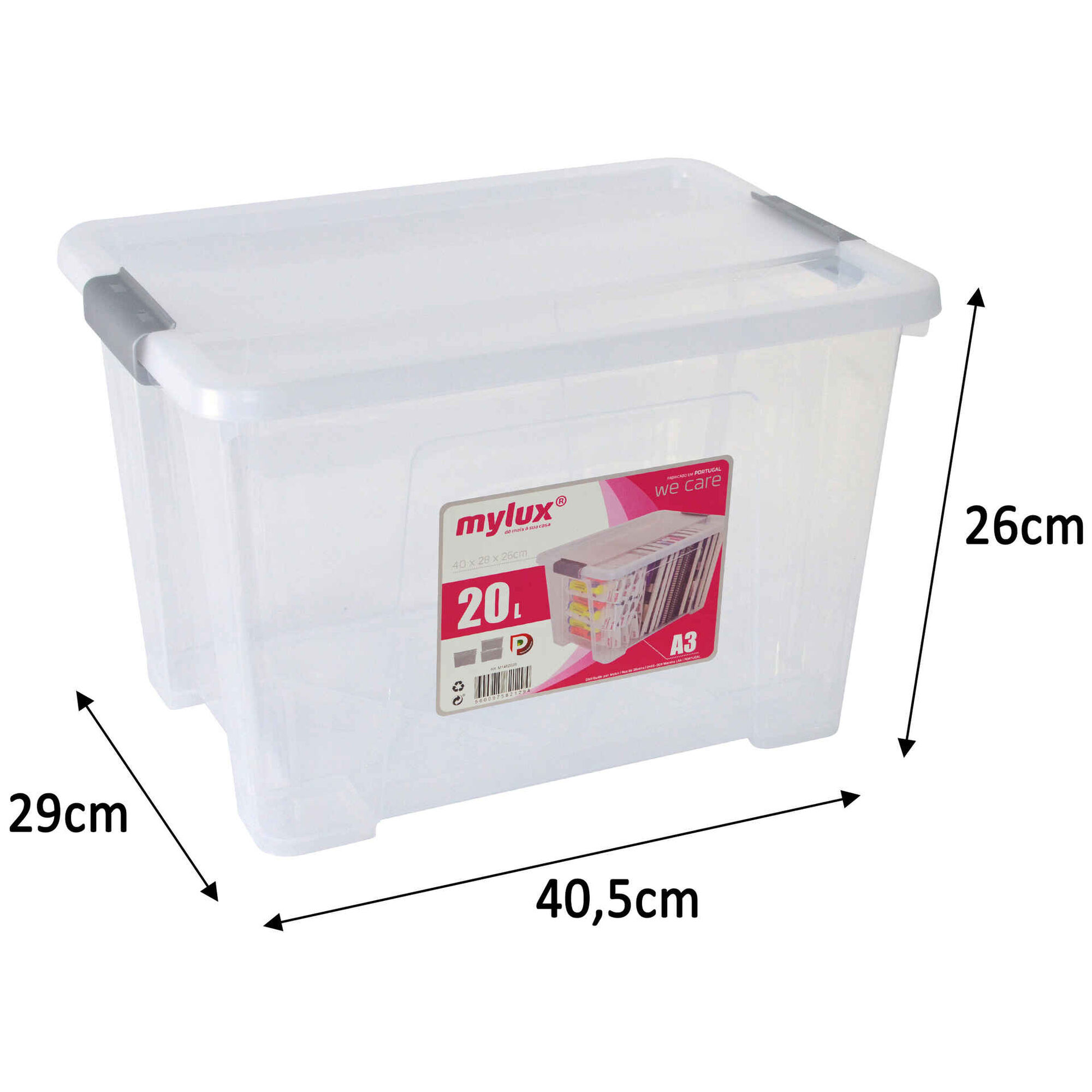 Caixa Multiusos Transparente com Tampa 20L Mylux