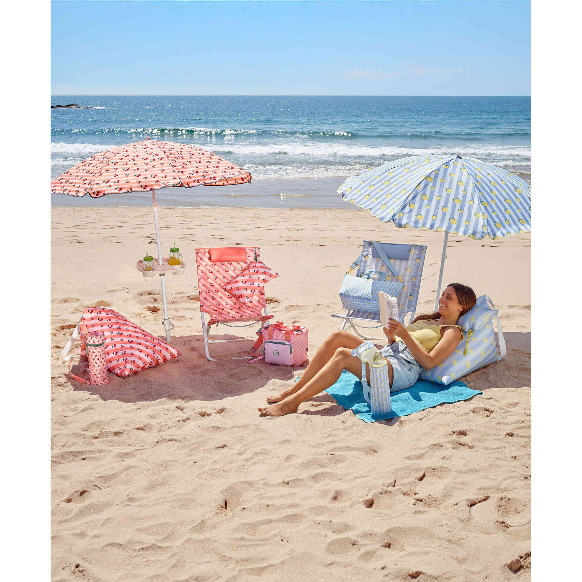 Cadeira Relax com Almofada Azul com Lim&otilde;es Candy Stripes Kasa