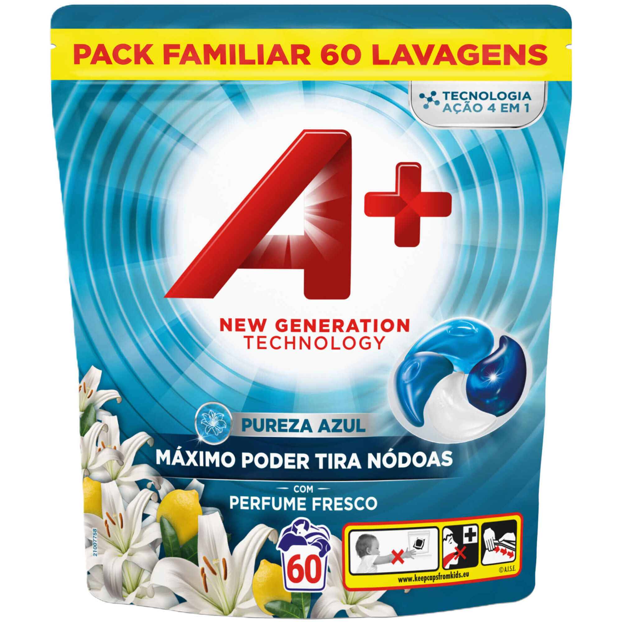 Detergente M&aacute;quina Roupa C&aacute;psulas Pureza Azul A+