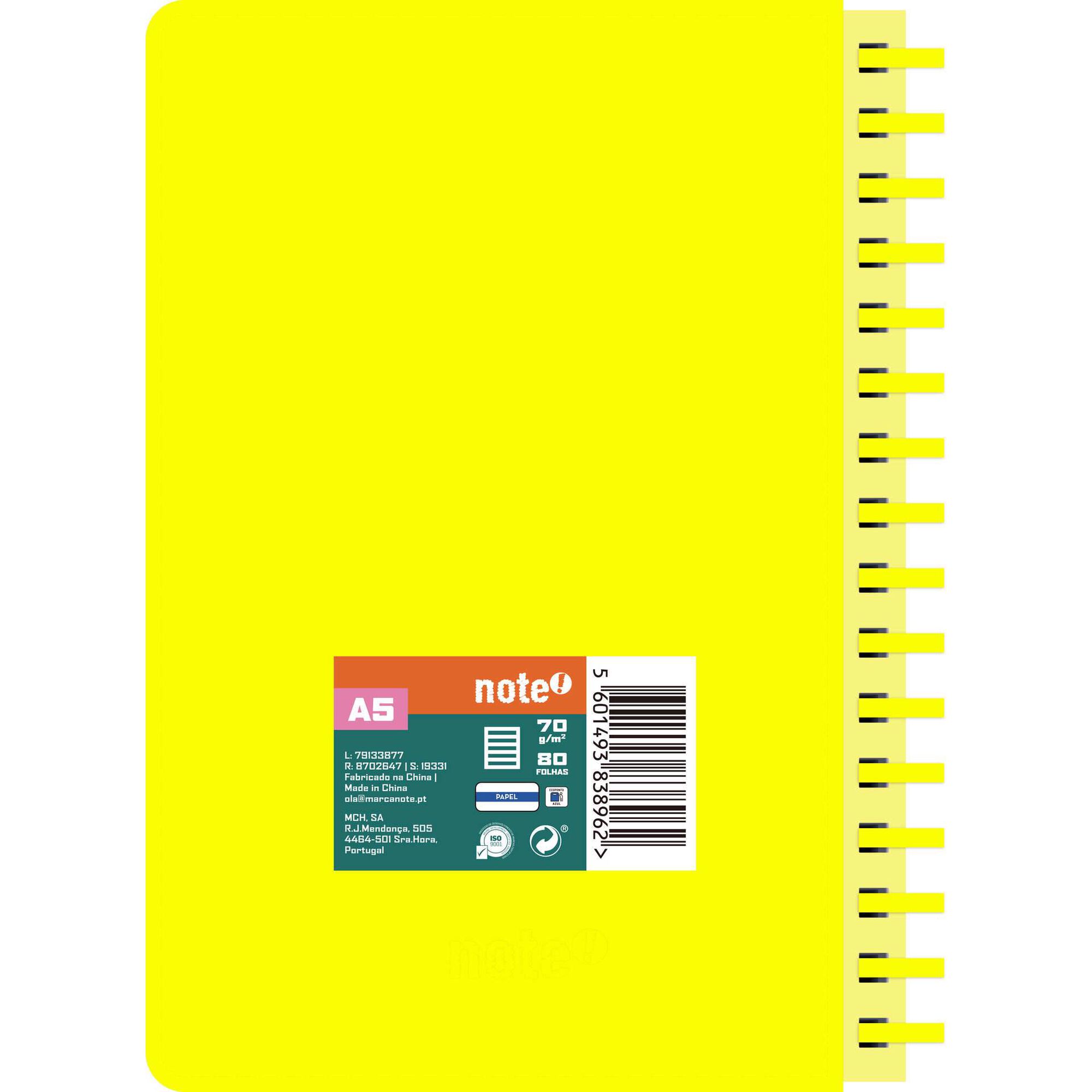 Caderno A5 Neon Pautado (v&aacute;rias cores) Note!