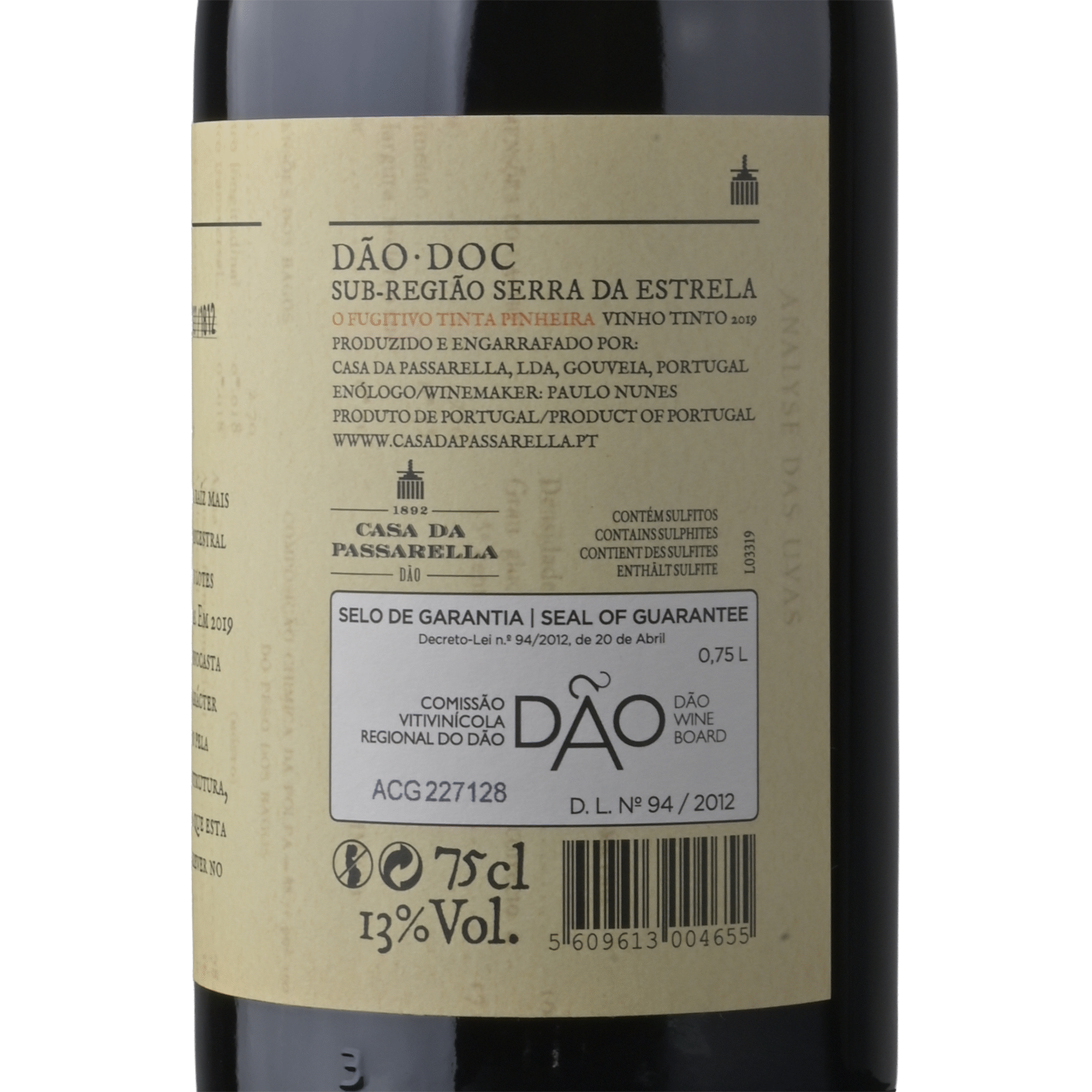Casa da Passarella O Fugitivo Tinta Pinheira D&atilde;o Vinho Tinto
