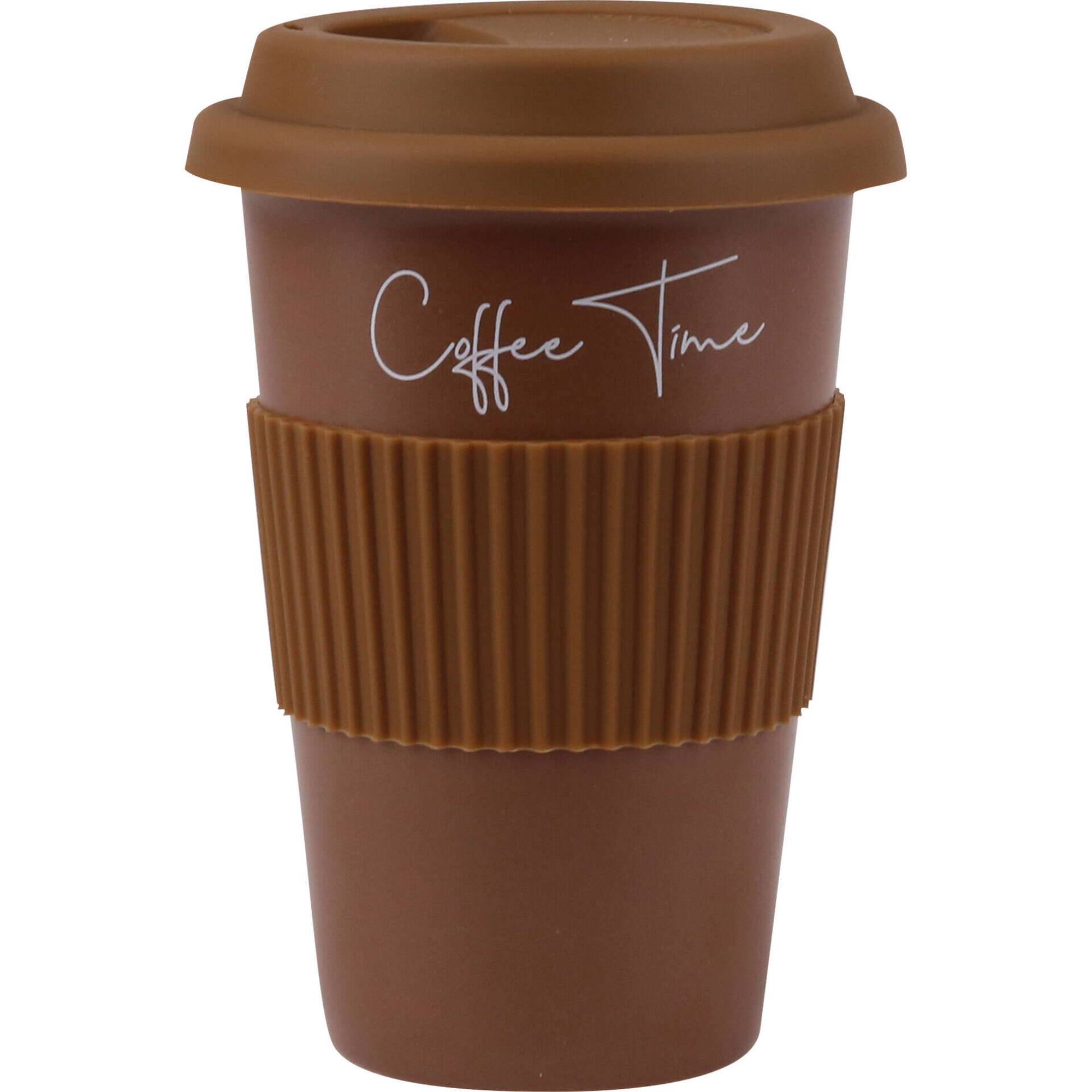 Copo com Tampa 370ml Silcione Castanho Escuro Coffee Time