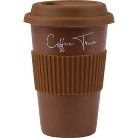 Copo com Tampa 370ml Silcione Castanho Escuro Coffee Time Copo com Tampa 370ml Silcione Castanho Escuro Coffee Time