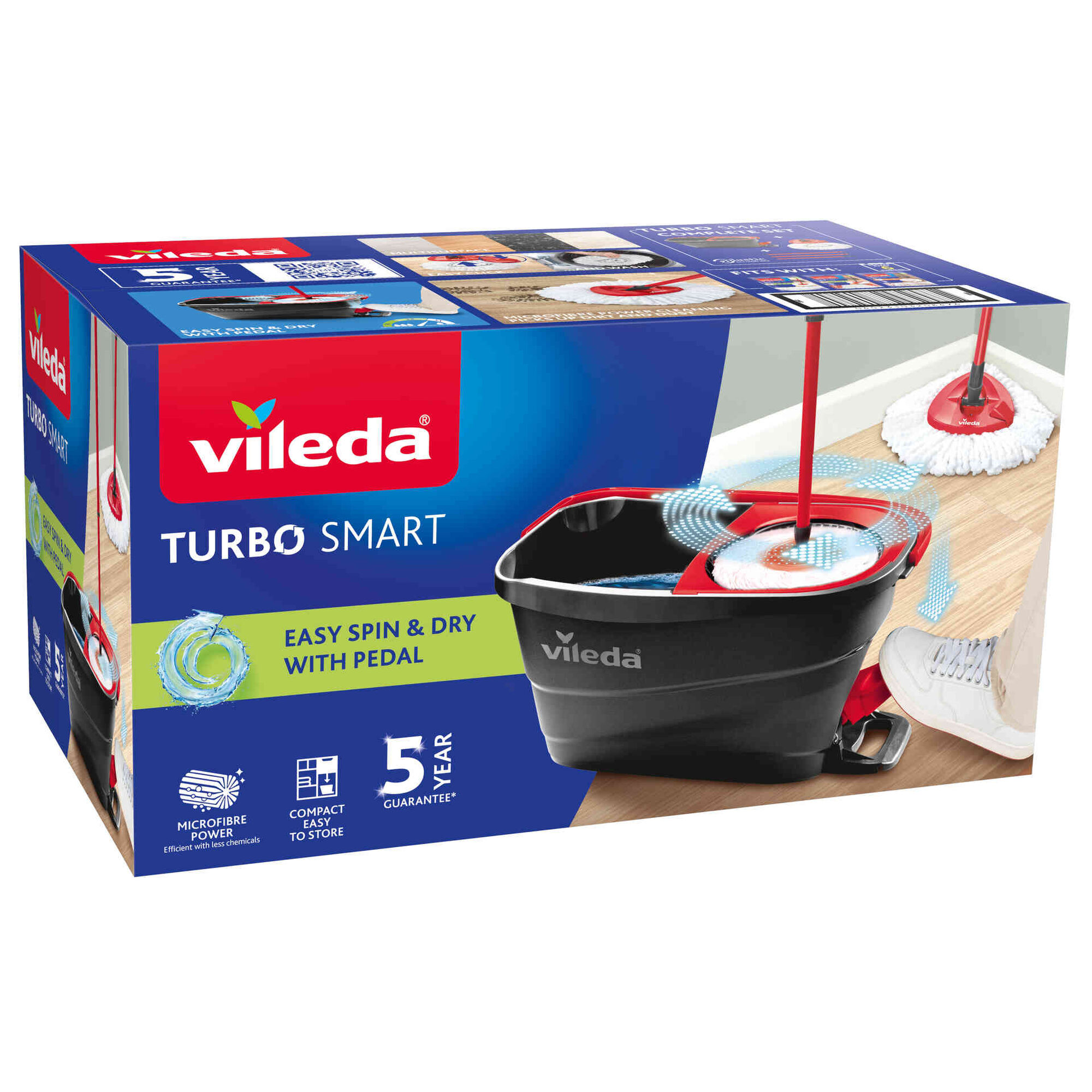 Sistema Turbo Smart Esfregona Microfibras e Balde com pedal Vileda