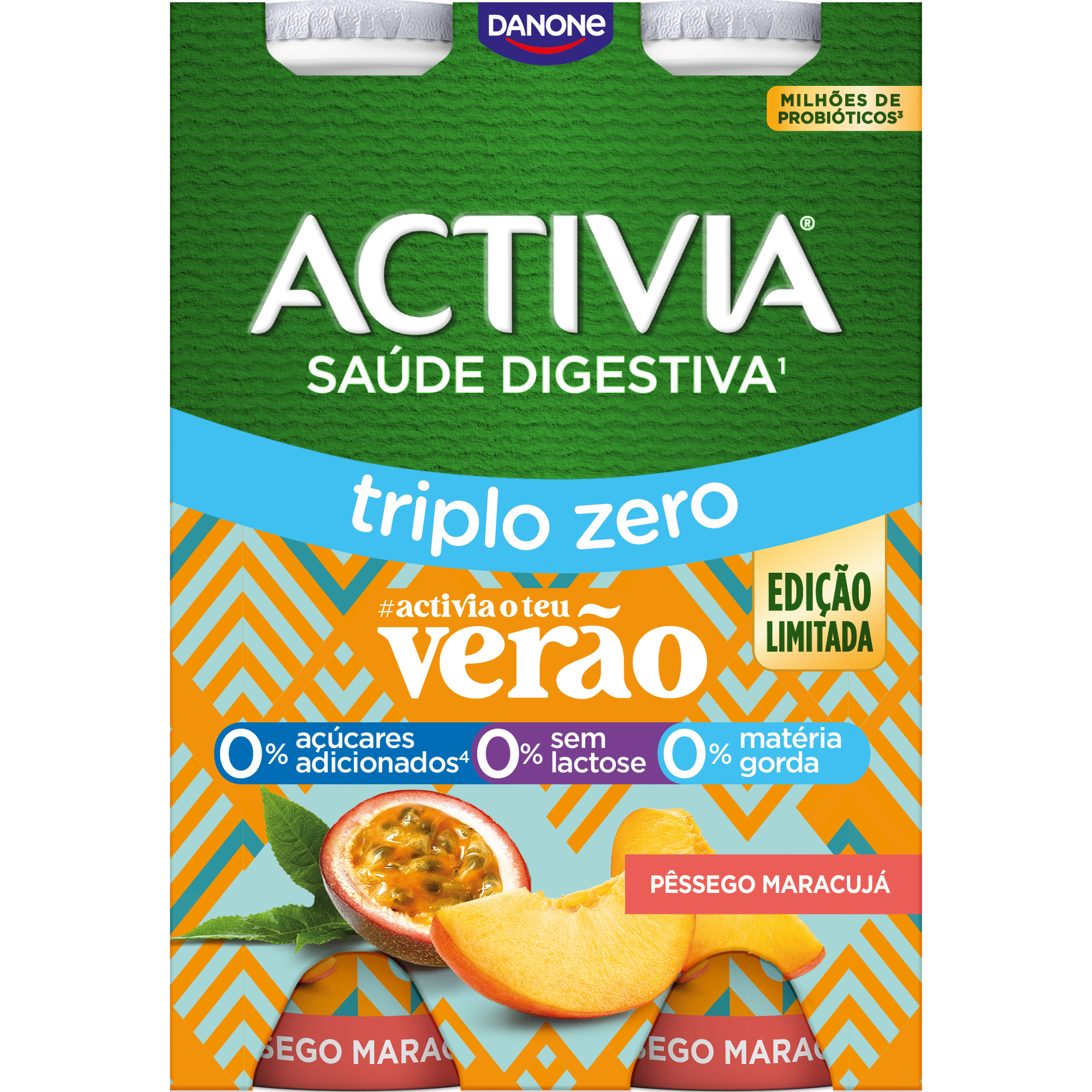 Iogurte L&iacute;quido Bifidus Triplo 0% P&ecirc;ssego e Maracuj&aacute; sem Lactose Activia Danone
