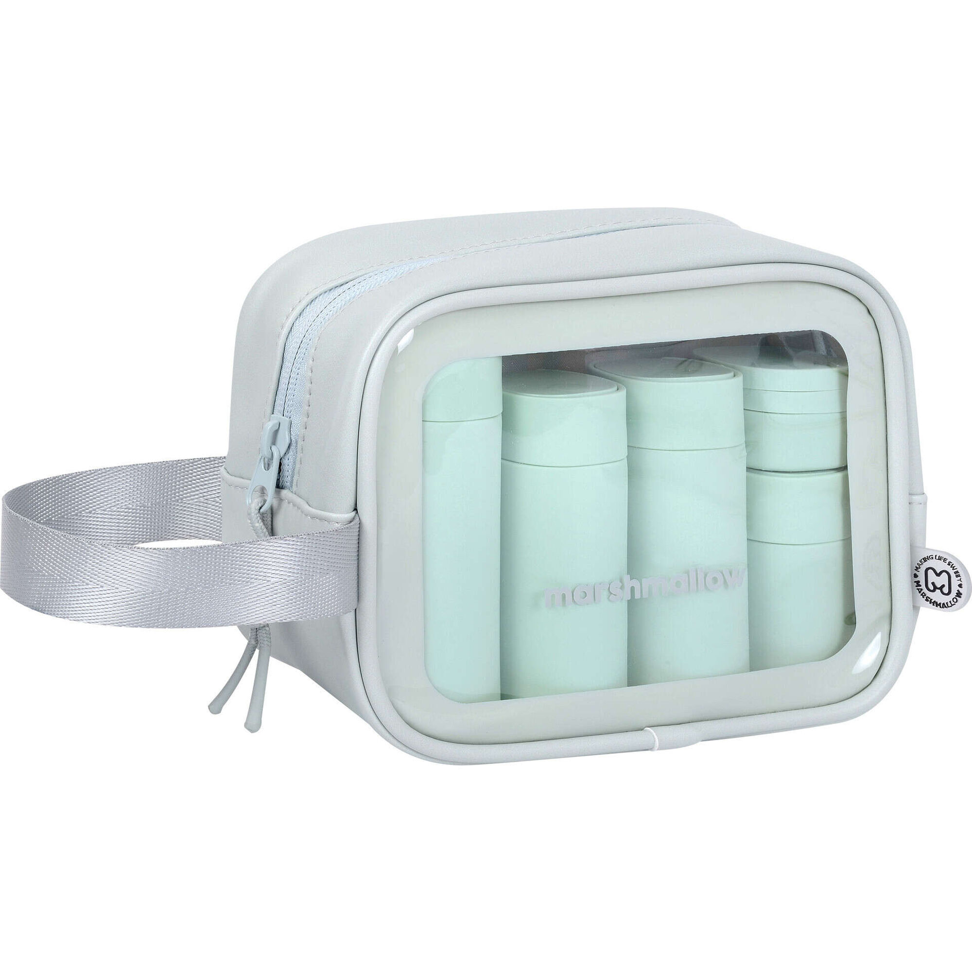 Conjunto Necessaire + 5 Frascos Reutiliz&aacute;veis Menta Marshmallow