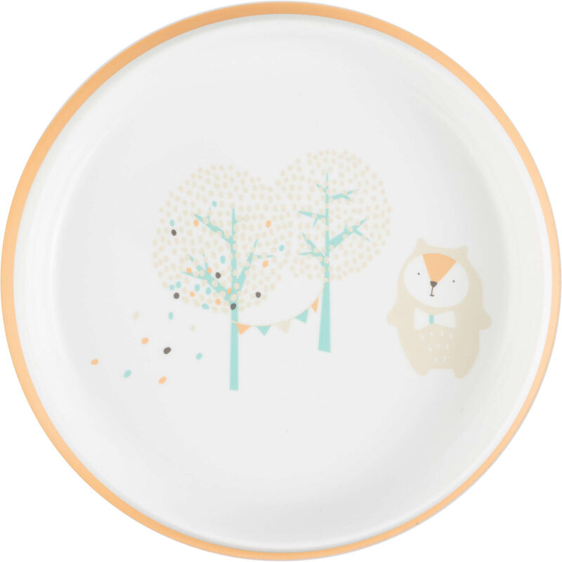 Prato Base Antiderrapante Branco e Laranja Happy Bear