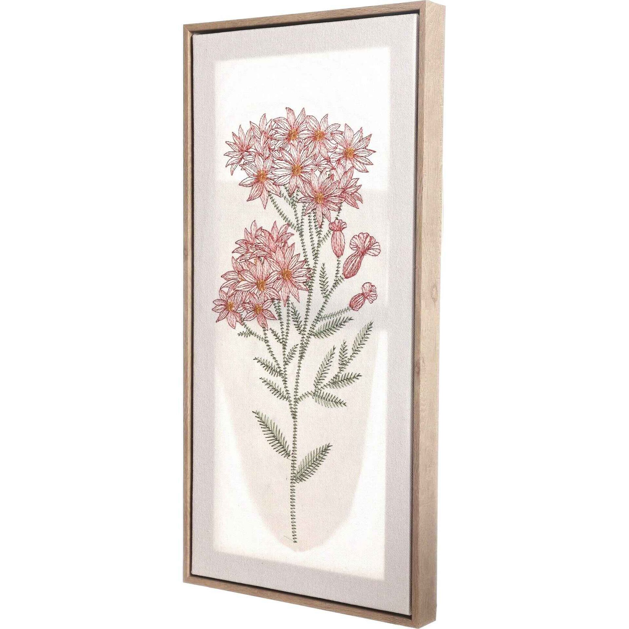 Quadro Decor 50x25cm Bordado Flores Rosa