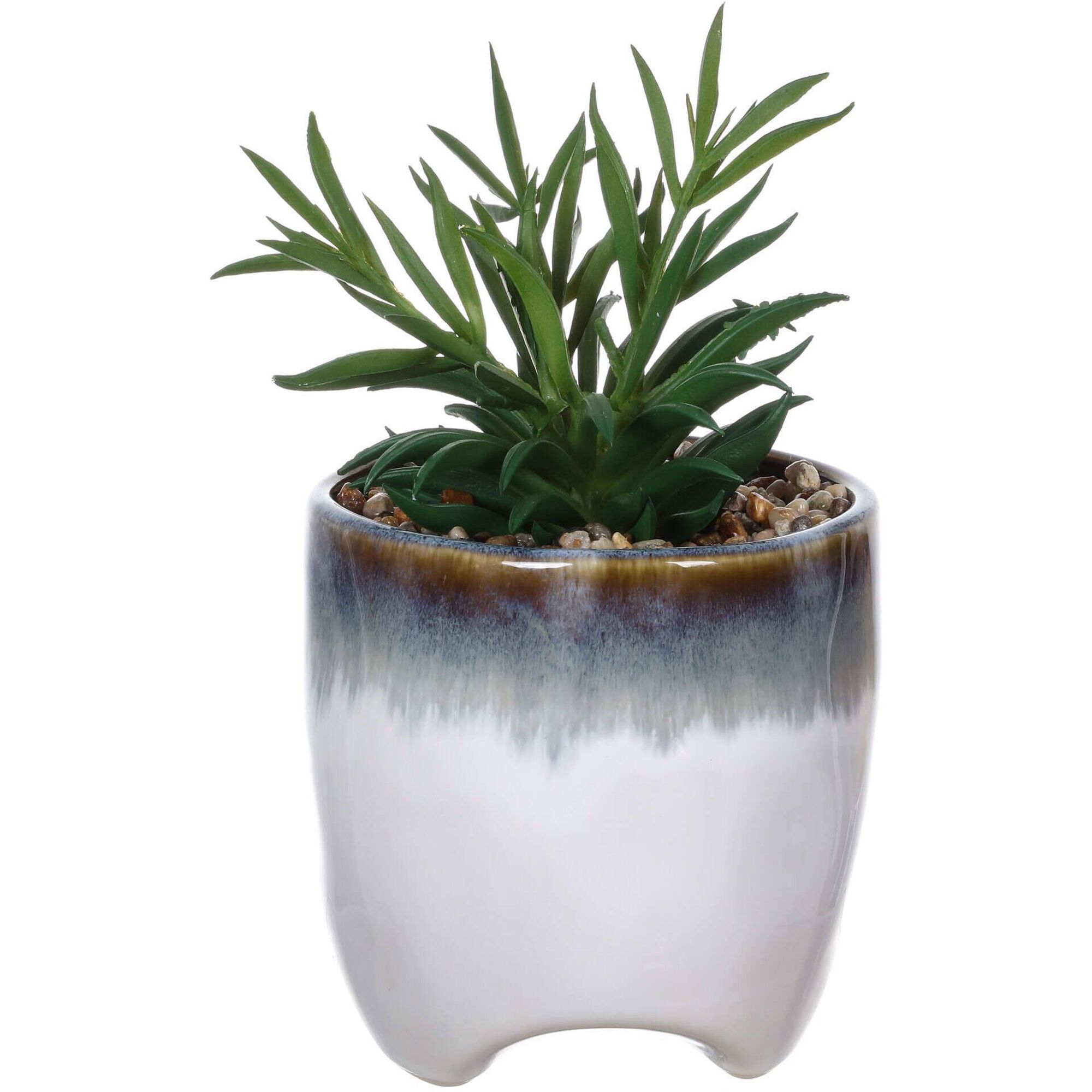 Planta Artificial com Vaso Degrad&ecirc; 11x29cm Azul Kasa