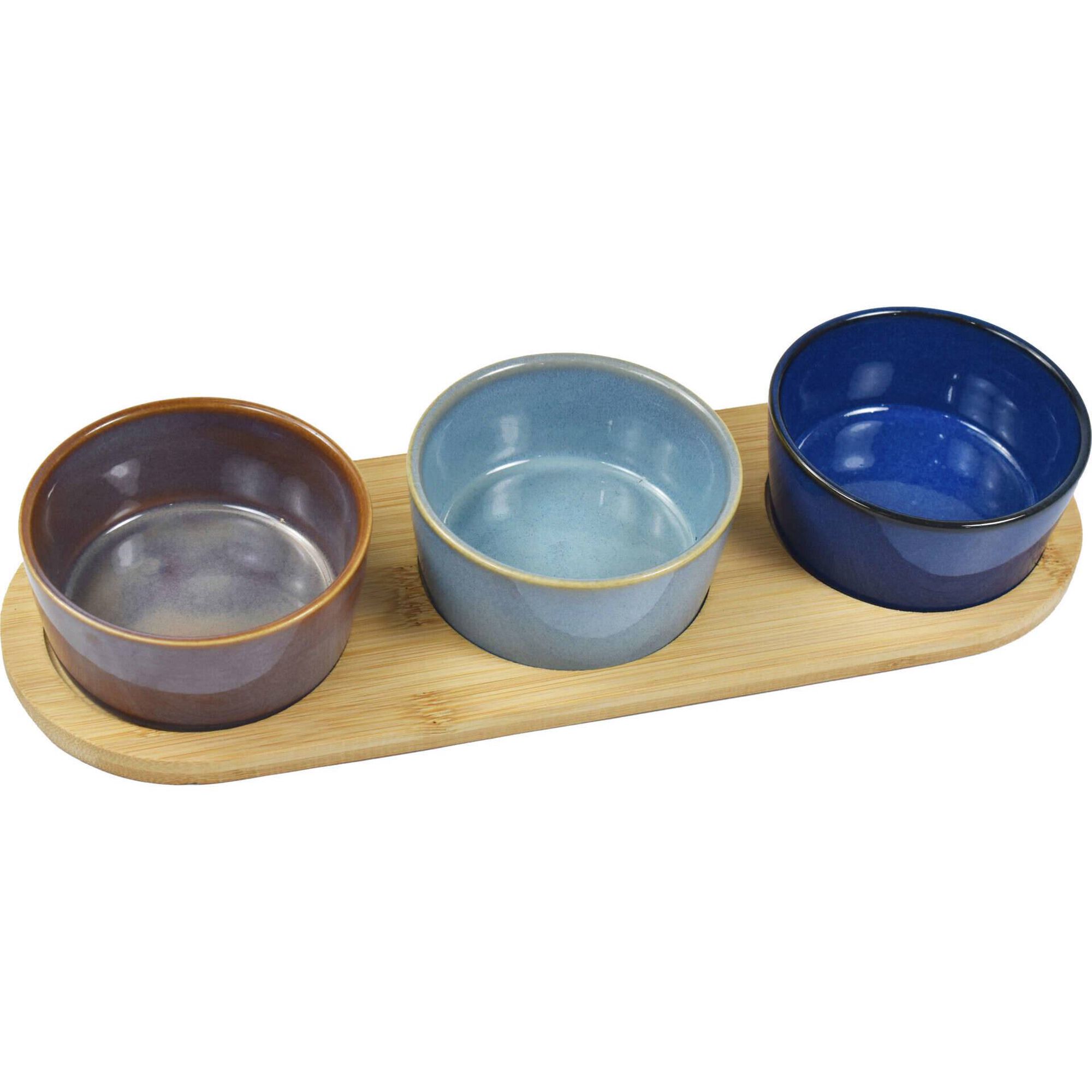 Conjunto 3 Taças 30x10x5cm Base de Madeira 3 Cores