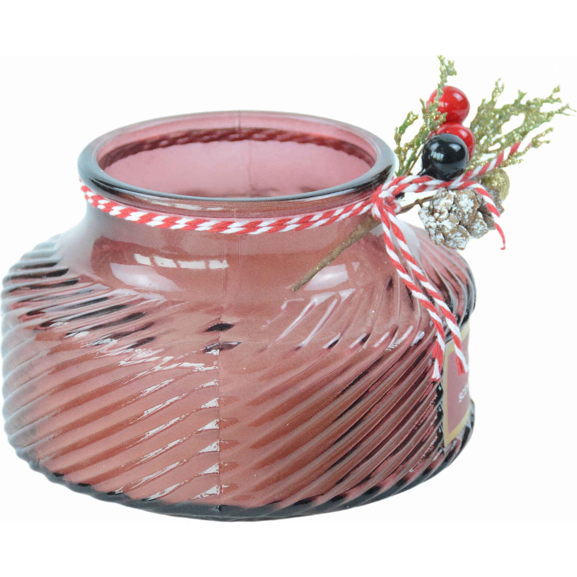 Vela em Copo Grande 370g Vermelho com Azevinho