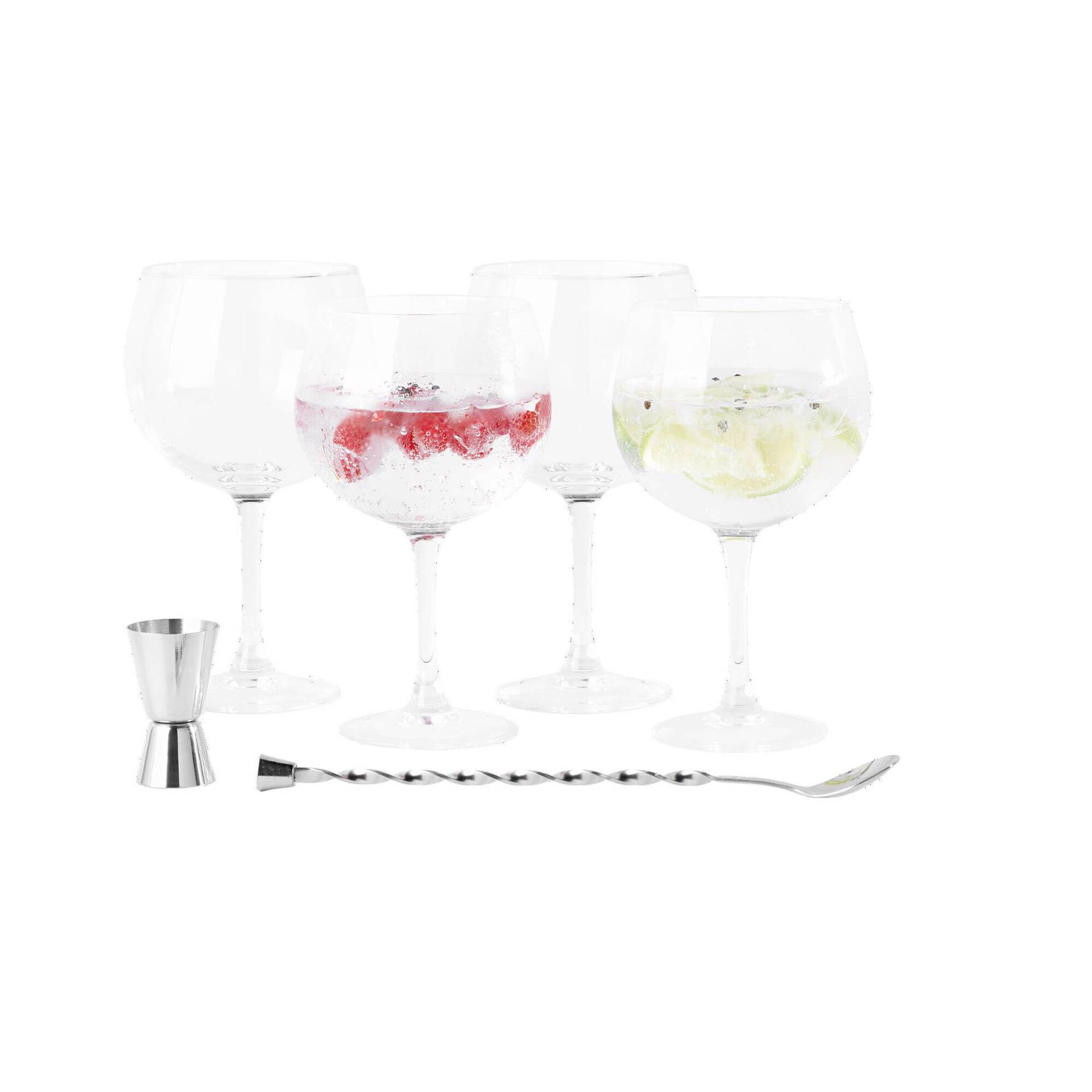 Conjunto 4 Copos Gin com Colher e Medidor Conjunto 4 Copos Gin com Colher e Medidor