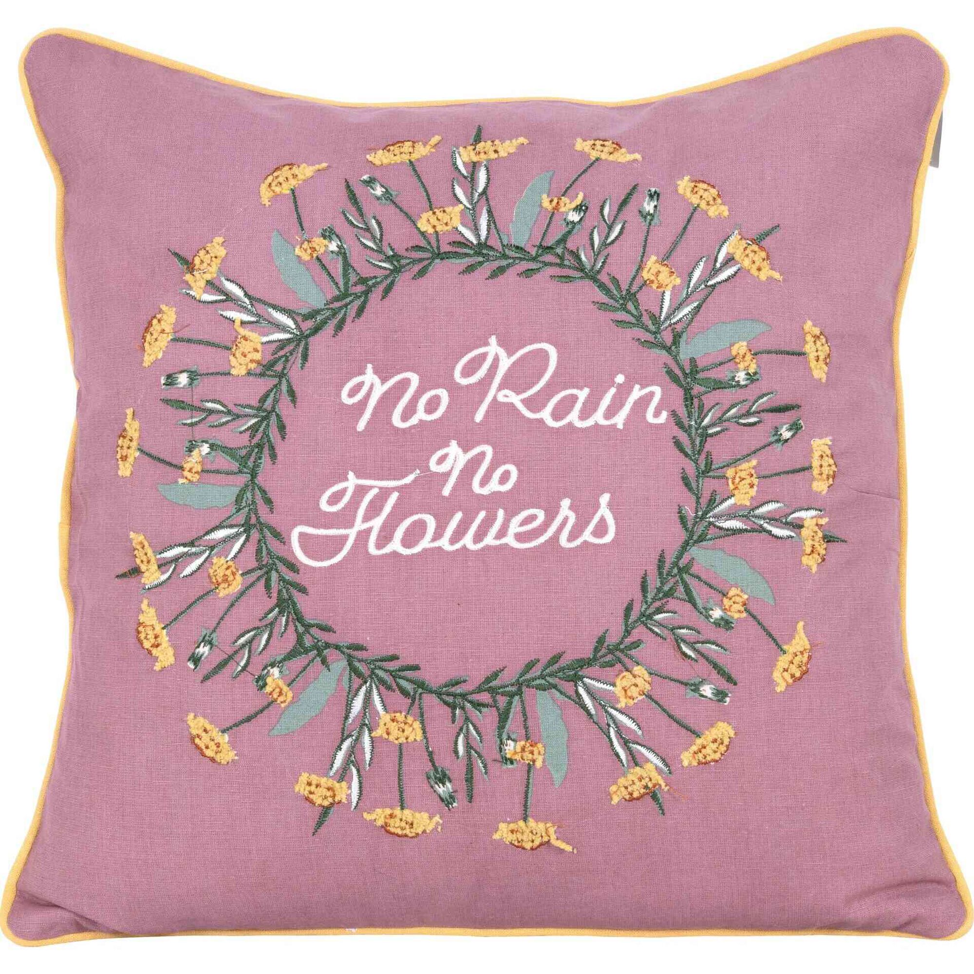 Almofada 45x45cm Rosa Bordada No Rain No Flowers Almofada 45x45cm Rosa Bordada No Rain No Flowers