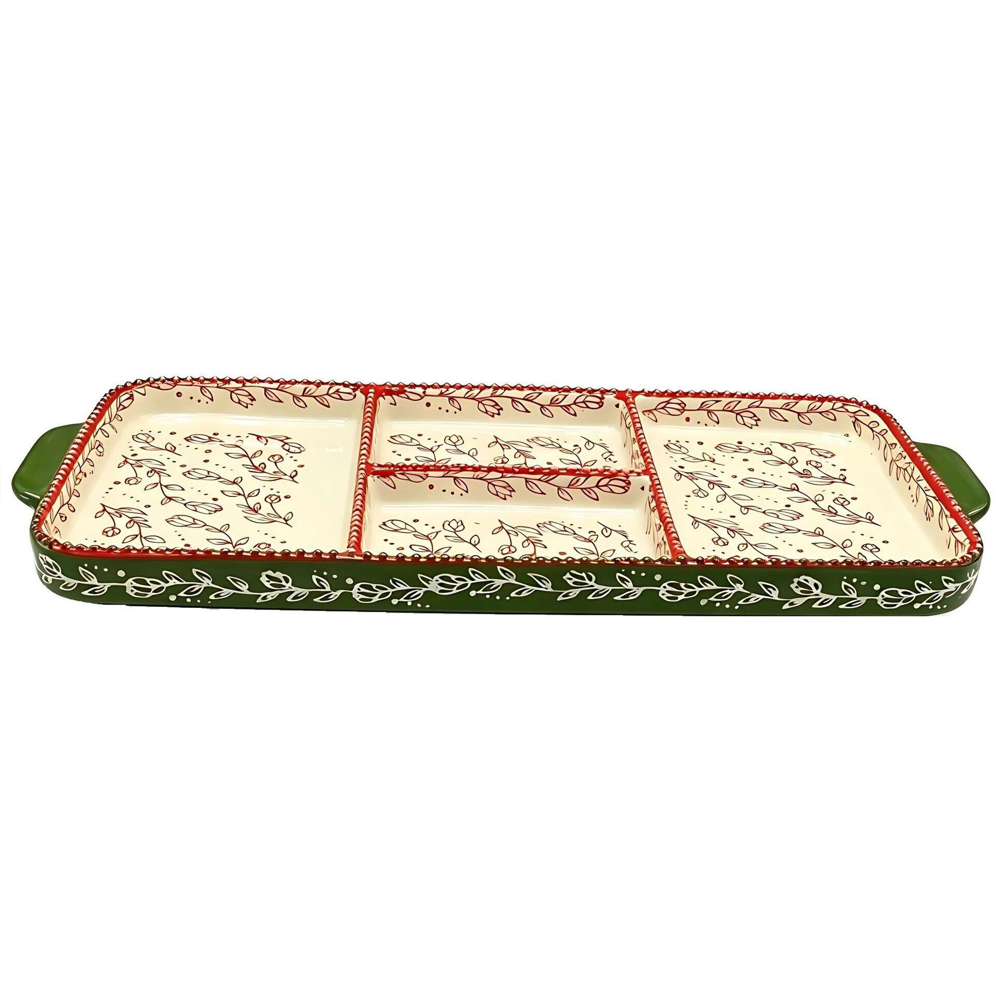 Prato com 4 Divis&oacute;rias 37x17cm Verde Kasa