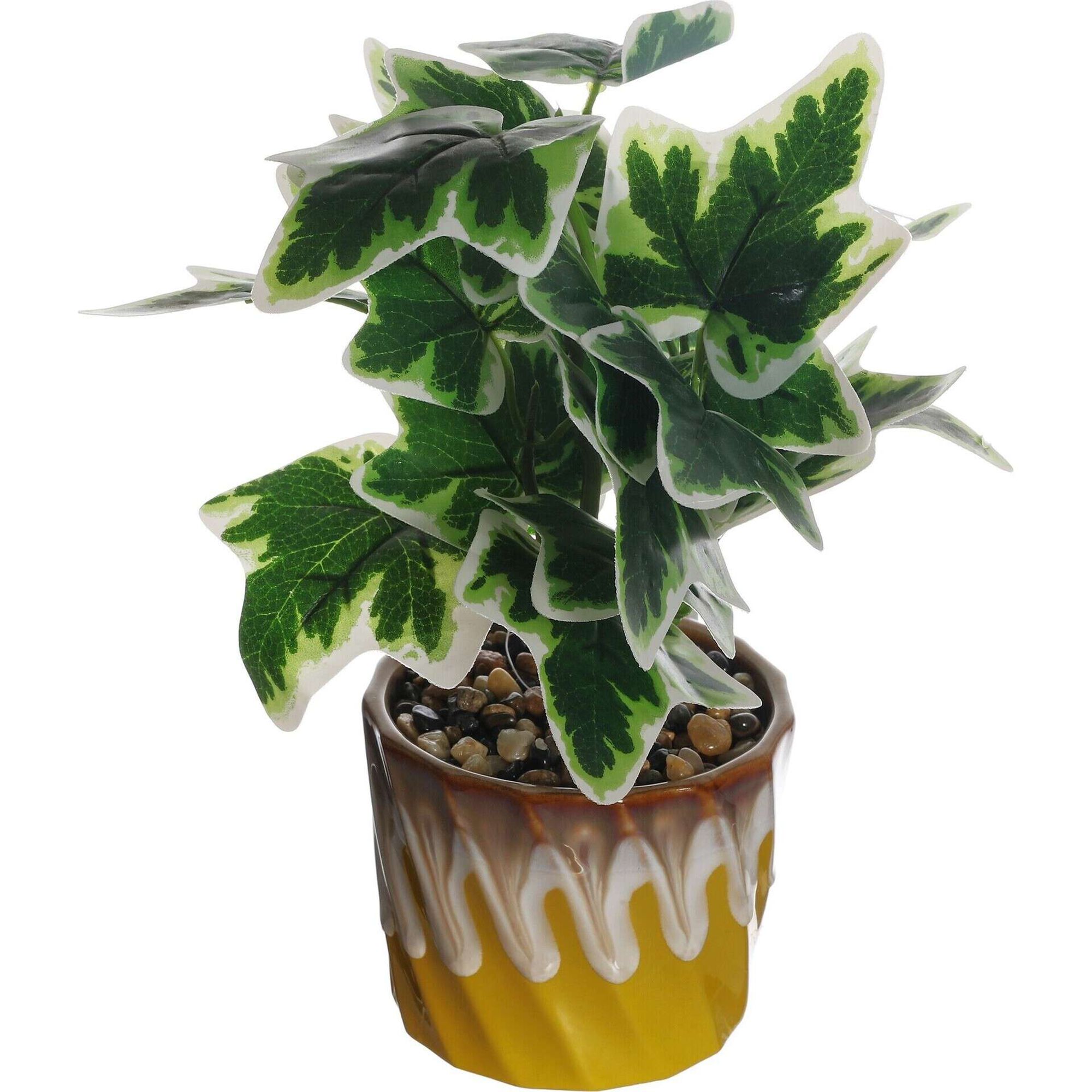 Planta Artificial Vaso Cerâmica Amarelo