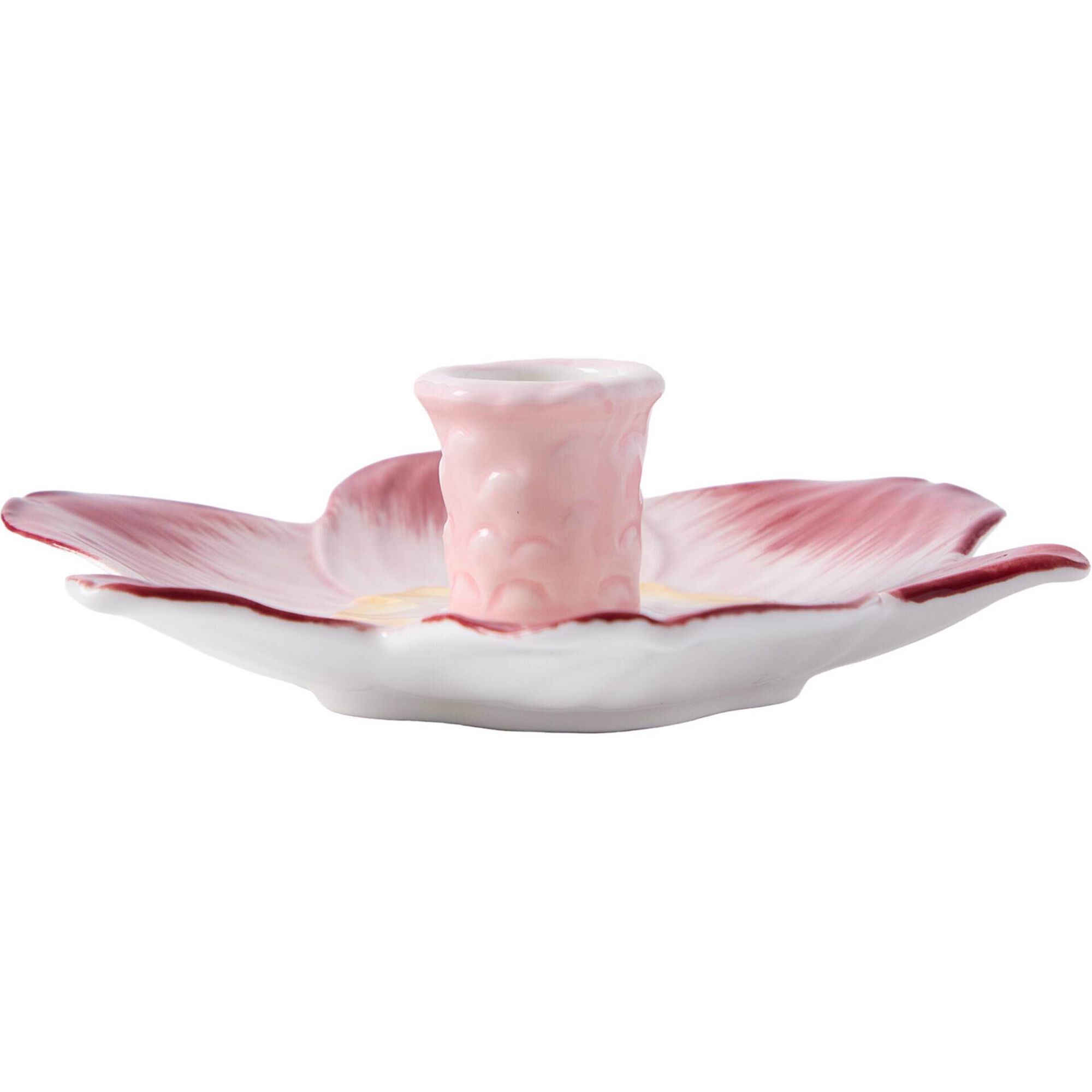 Porta Velas Raso Flor 15,5 x 4,5cm Rosa Kasa