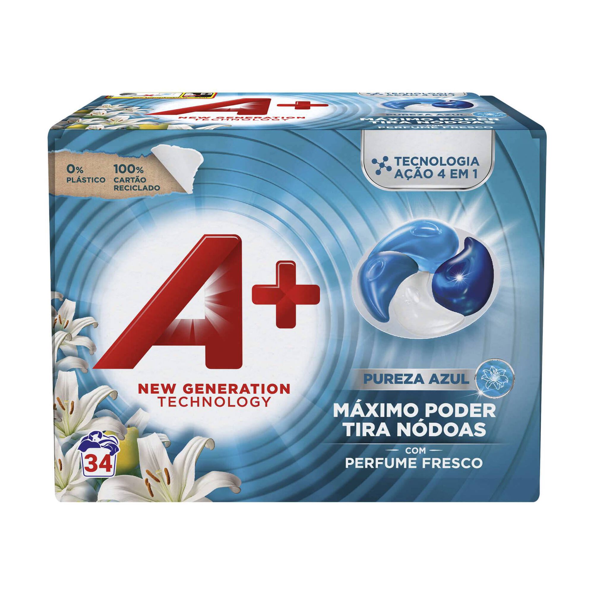 Detergente M&aacute;quina Roupa C&aacute;psulas Pureza Azul A+