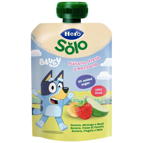 Saqueta de Fruta Banana, Morango e Maçã +12M Hero