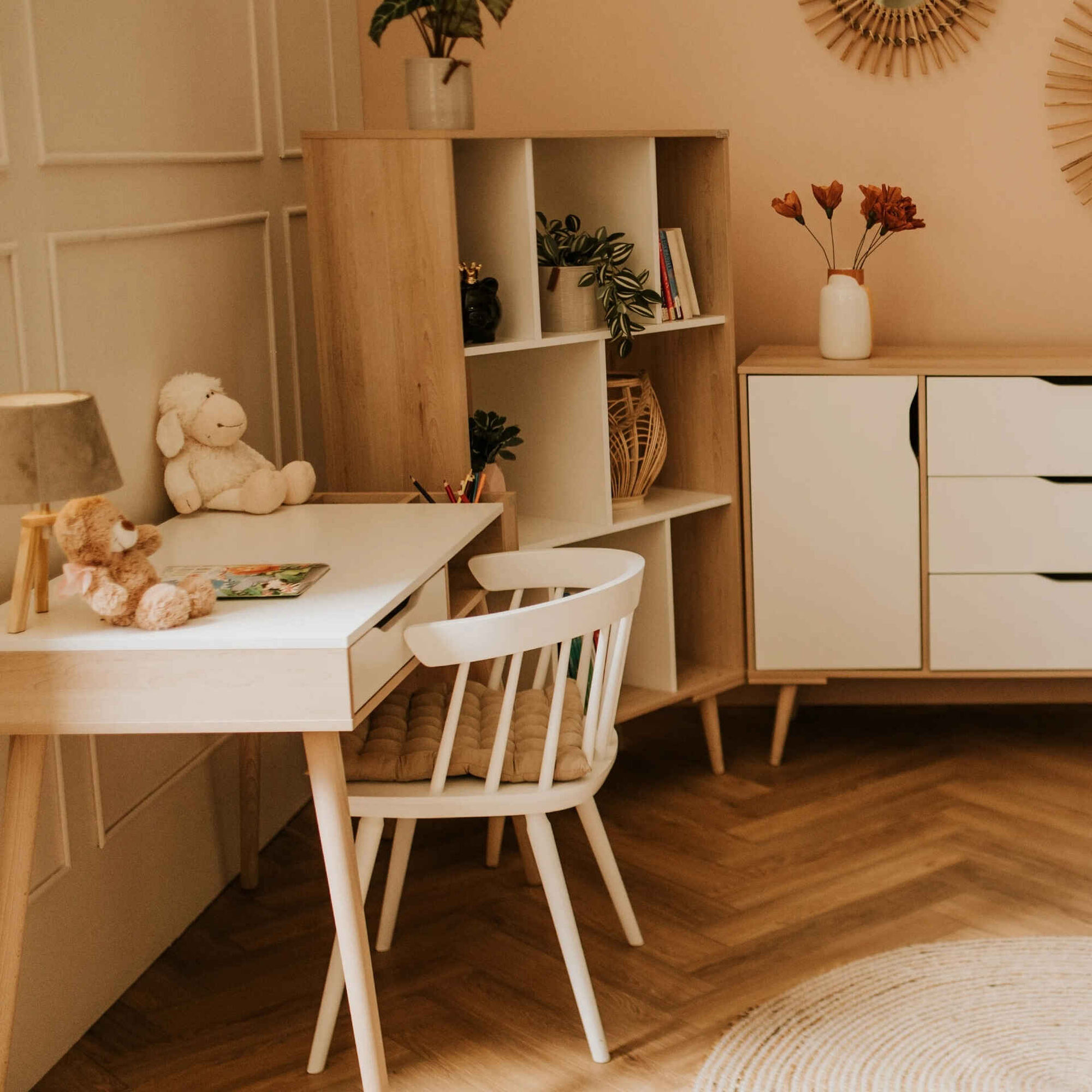 Secretária com Arrumação Faia e Branco Sofie