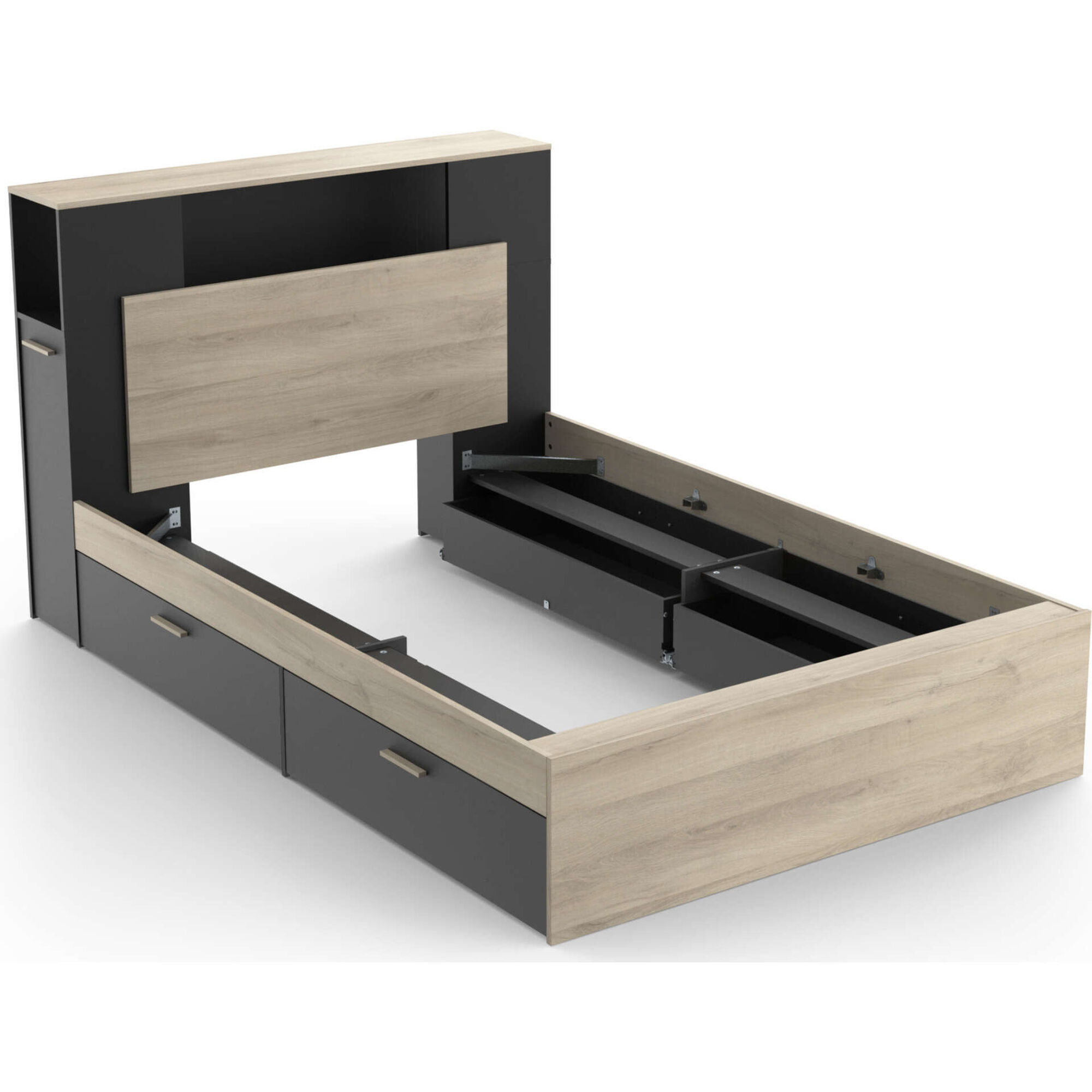 Cama Casal com 4 Gavetas 145x231x113cm Preta e Carvalho Life