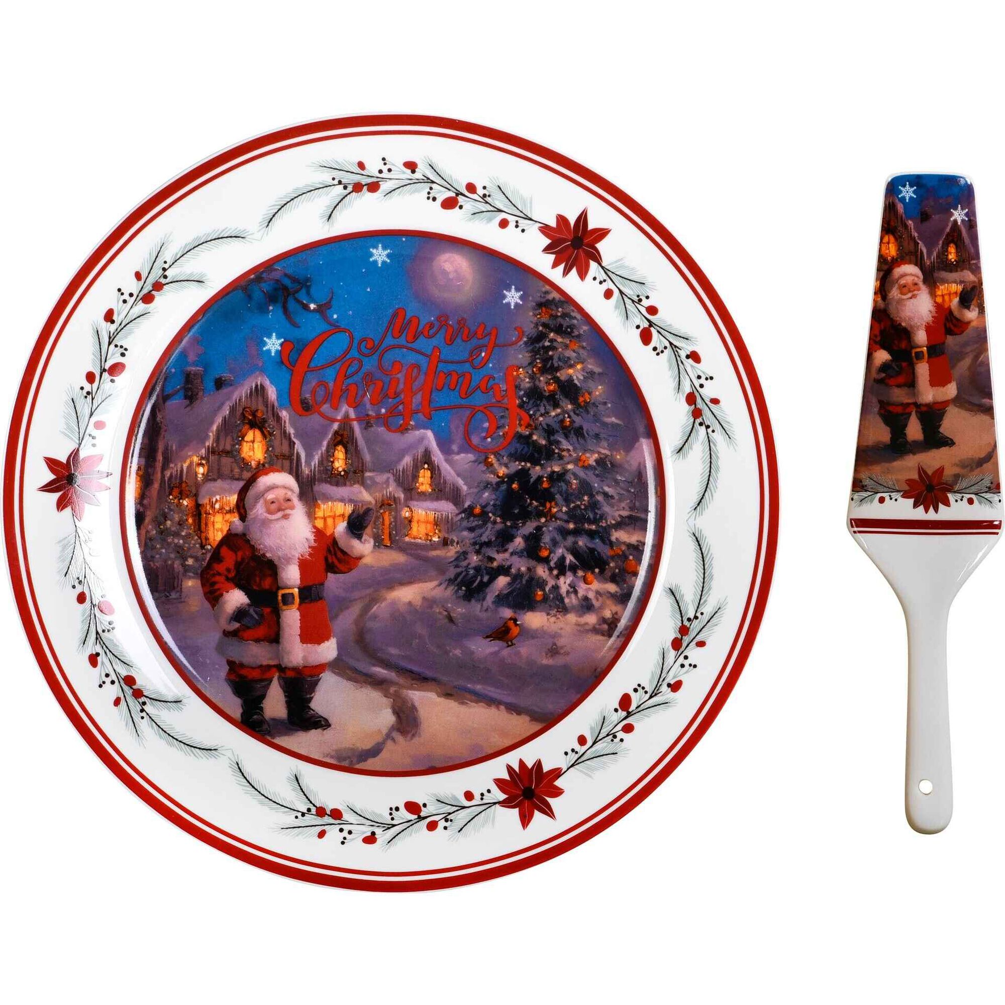 Prato Bolo com Espátula Pai Natal Aldeia