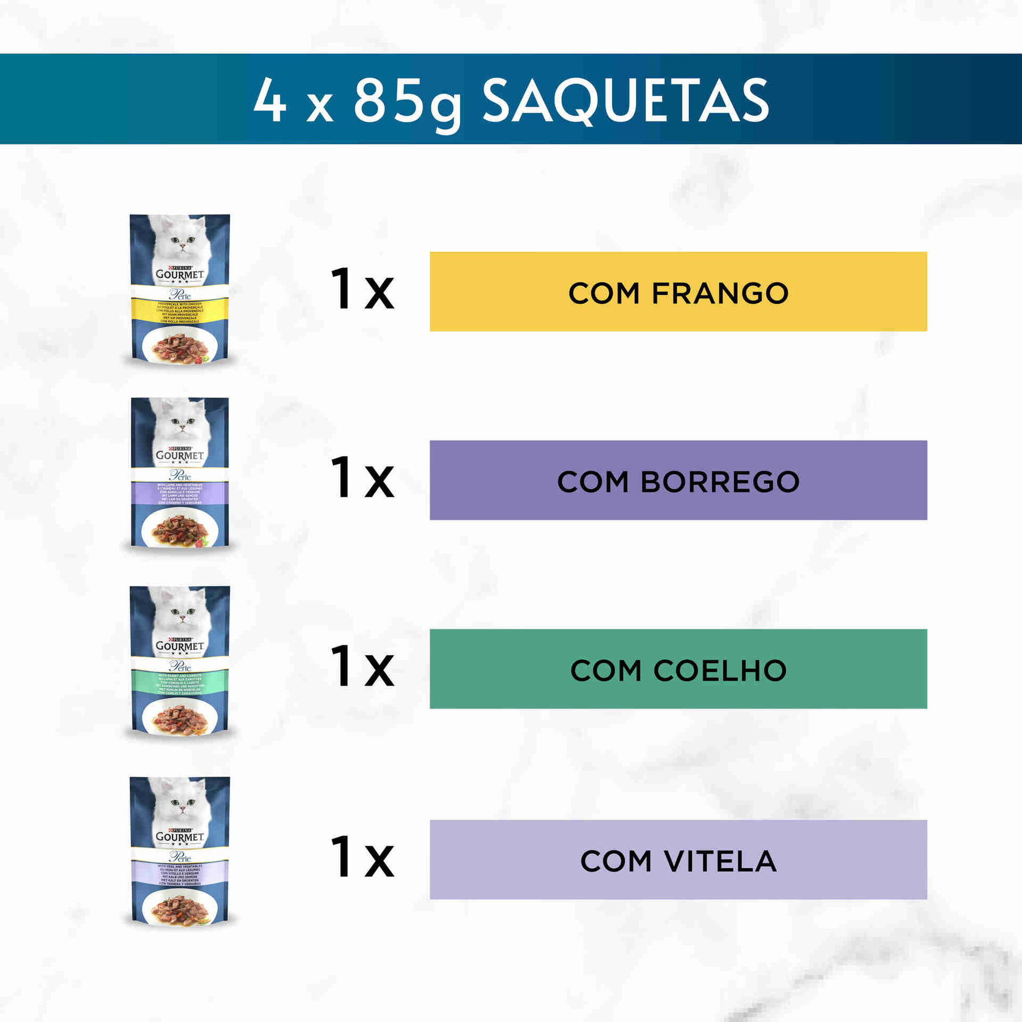 Comida H&uacute;mida para Gato Adulto Finos Peda&ccedil;os em Molho Saquetas Purina Gourmet Perle
