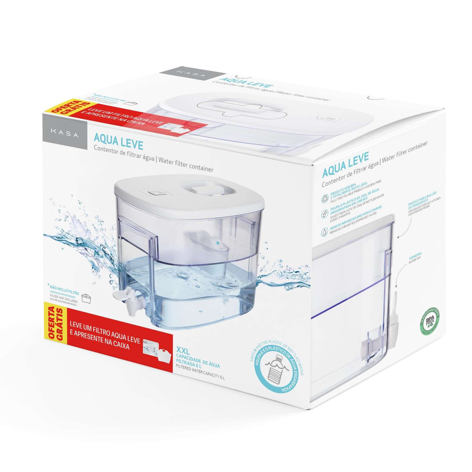 Contentor de Filtrar &Aacute;gua 6L Aqua Leve Kasa