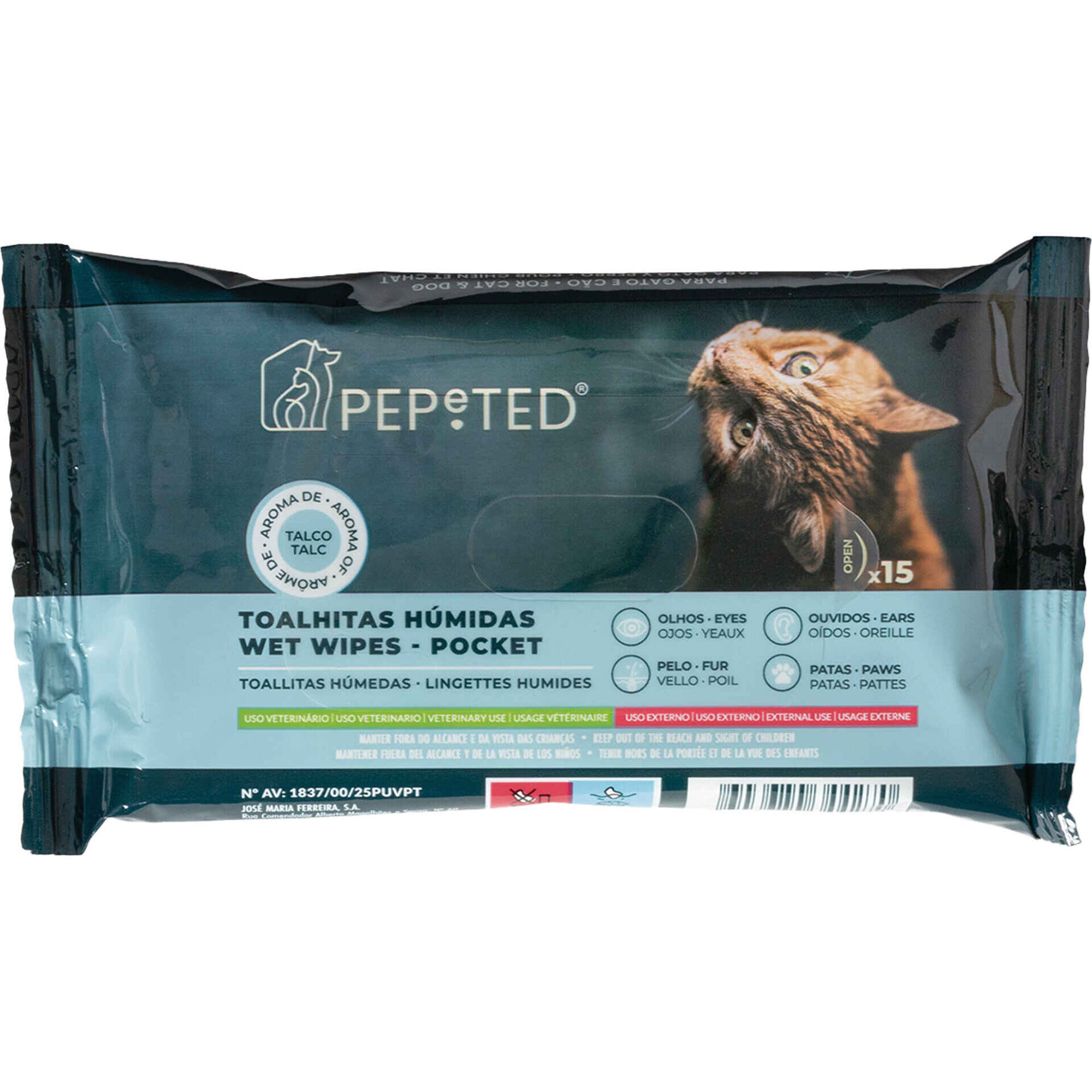 Toalhitas H&uacute;midas para C&atilde;o e Gato Talco Bolso PepeTed