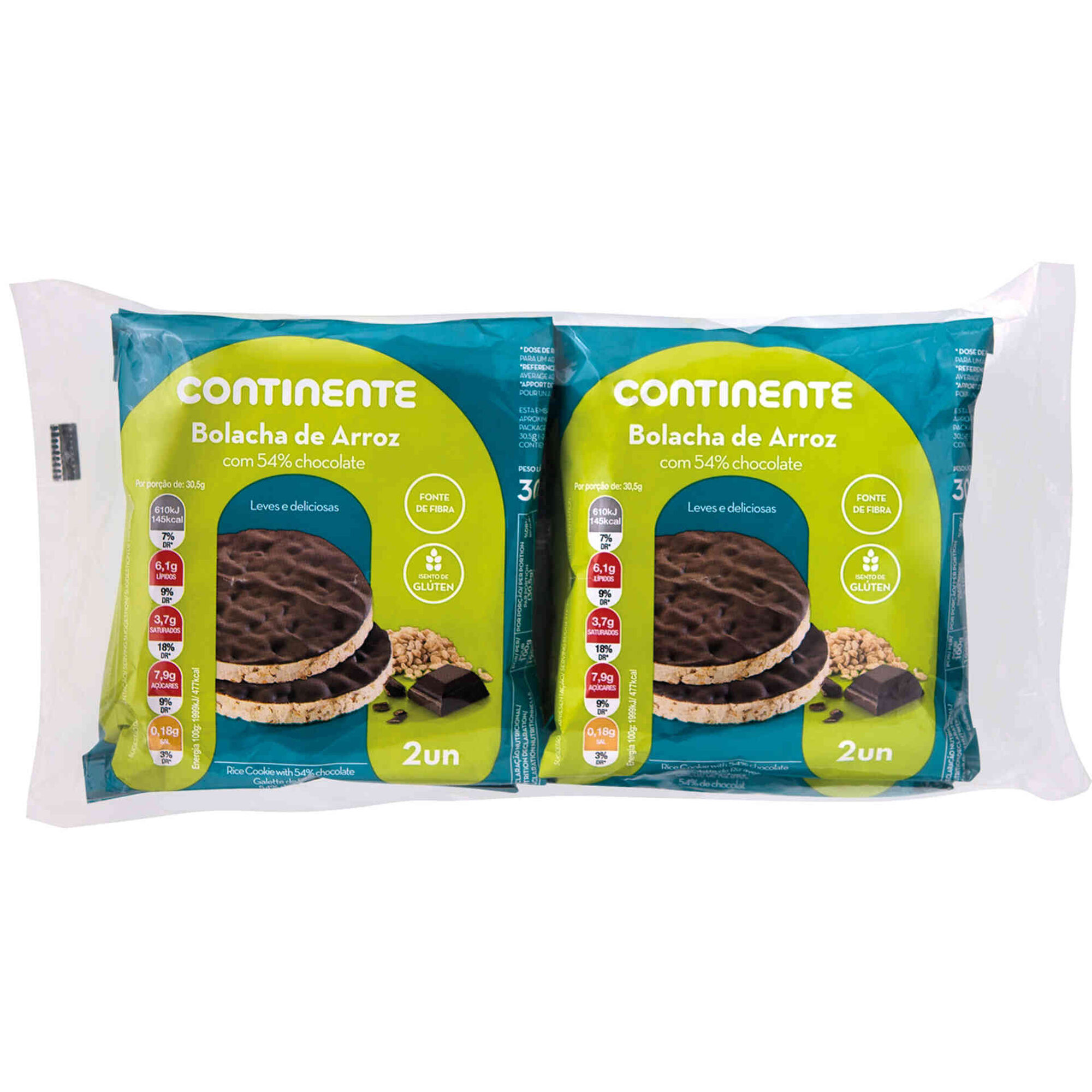 Tortitas de Arroz com 54% Chocolate sem Glúten Tortitas de Arroz com 54% Chocolate sem Glúten