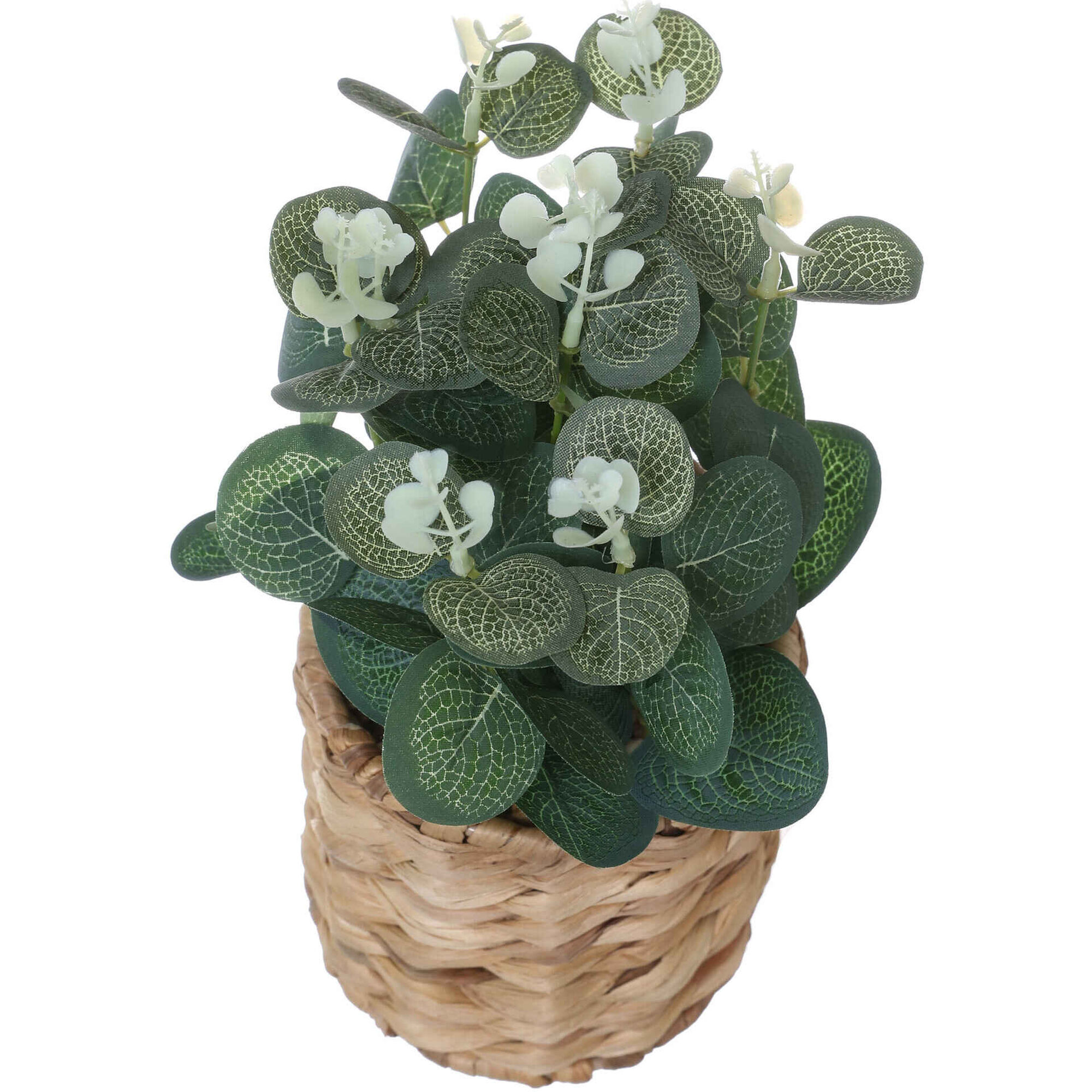 Planta Artificial Vaso Palha Entran&ccedil;ado Folhas Verdes Kasa