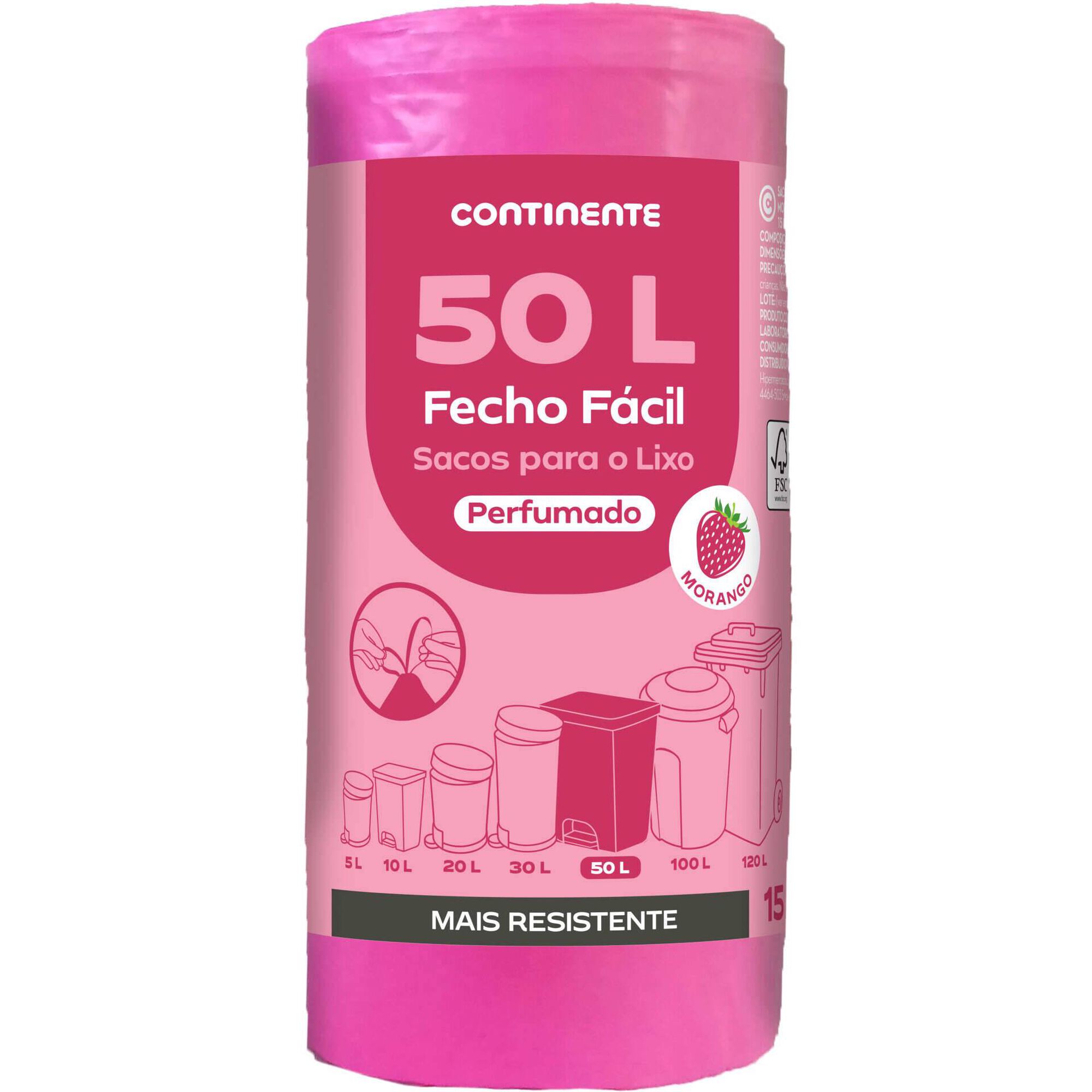 Sacos Lixo Fecho Fácil Perfumado Morango 50 lt
