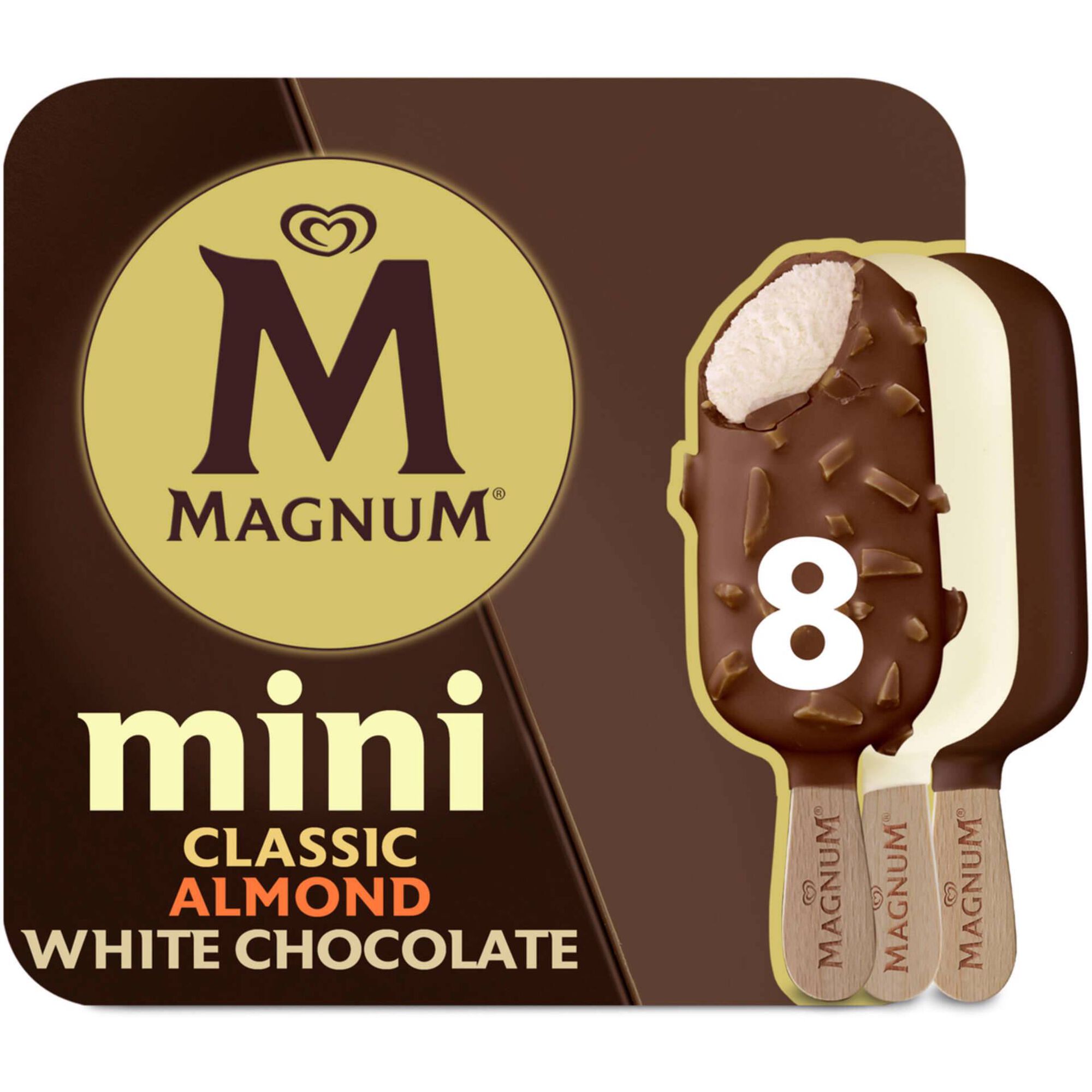 Gelado Mini Chocolate Cl&aacute;ssico, Am&ecirc;ndoa e Chocolate Branco Magnum