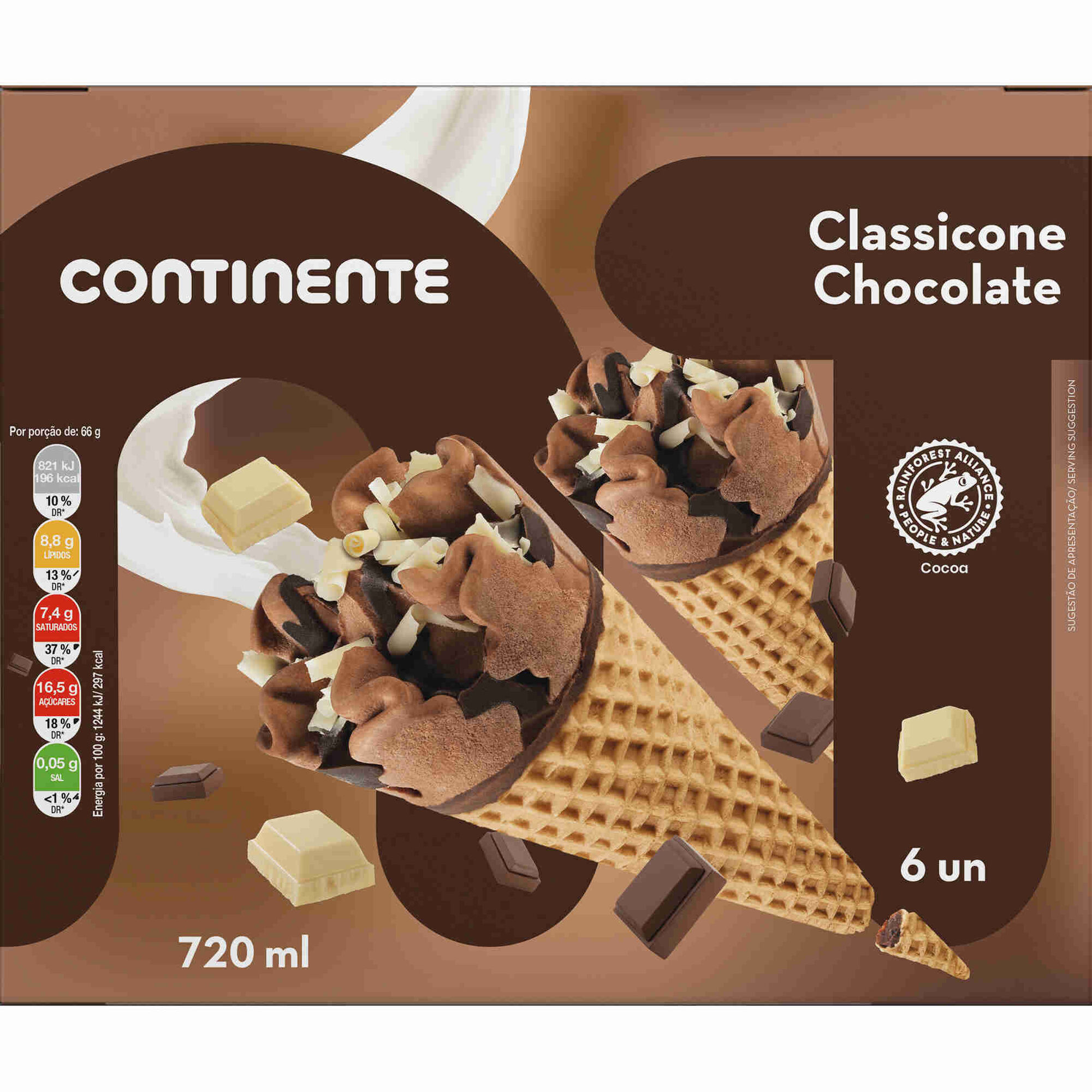 Gelado Classicone de Chocolate emb. 720 ml (6 un) Continente Continente