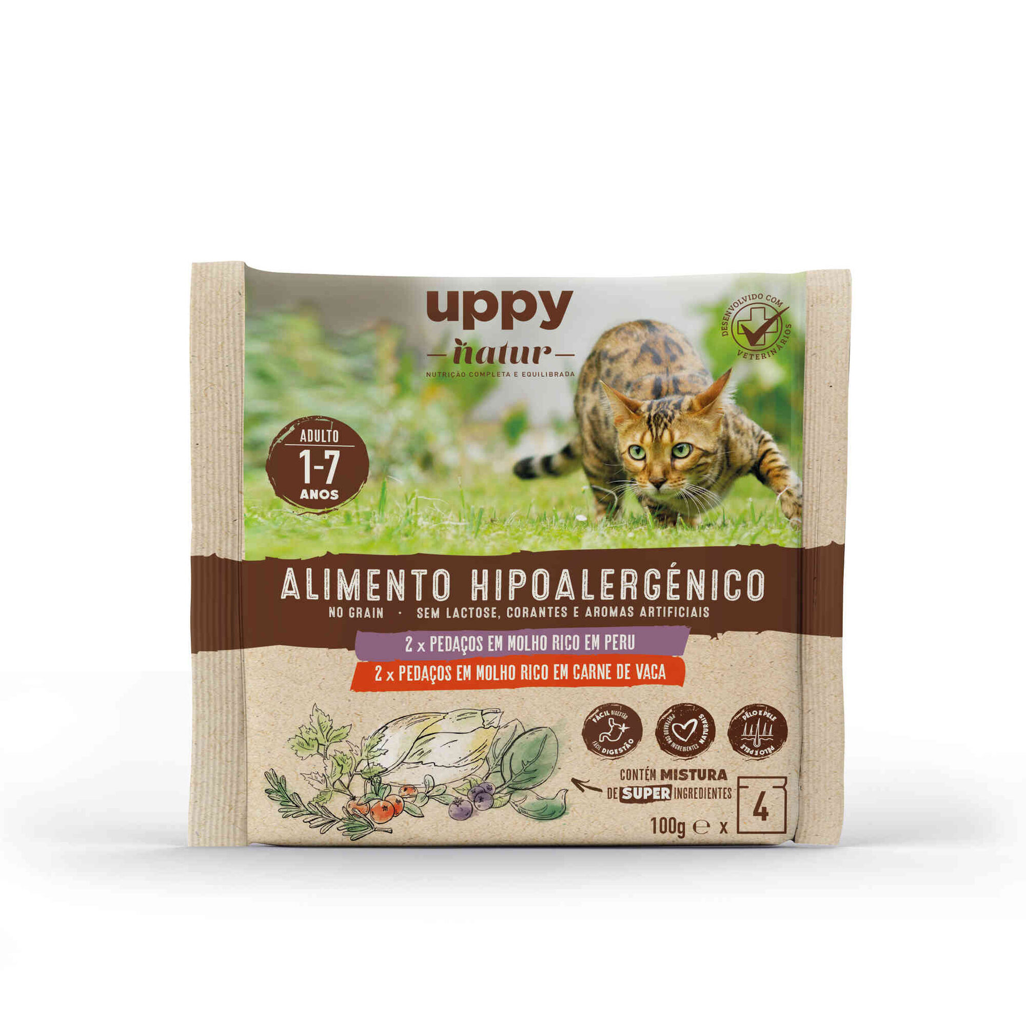 Comida Húmida para Gato Adulto Sem Cereais Peru e Vaca Saquetas