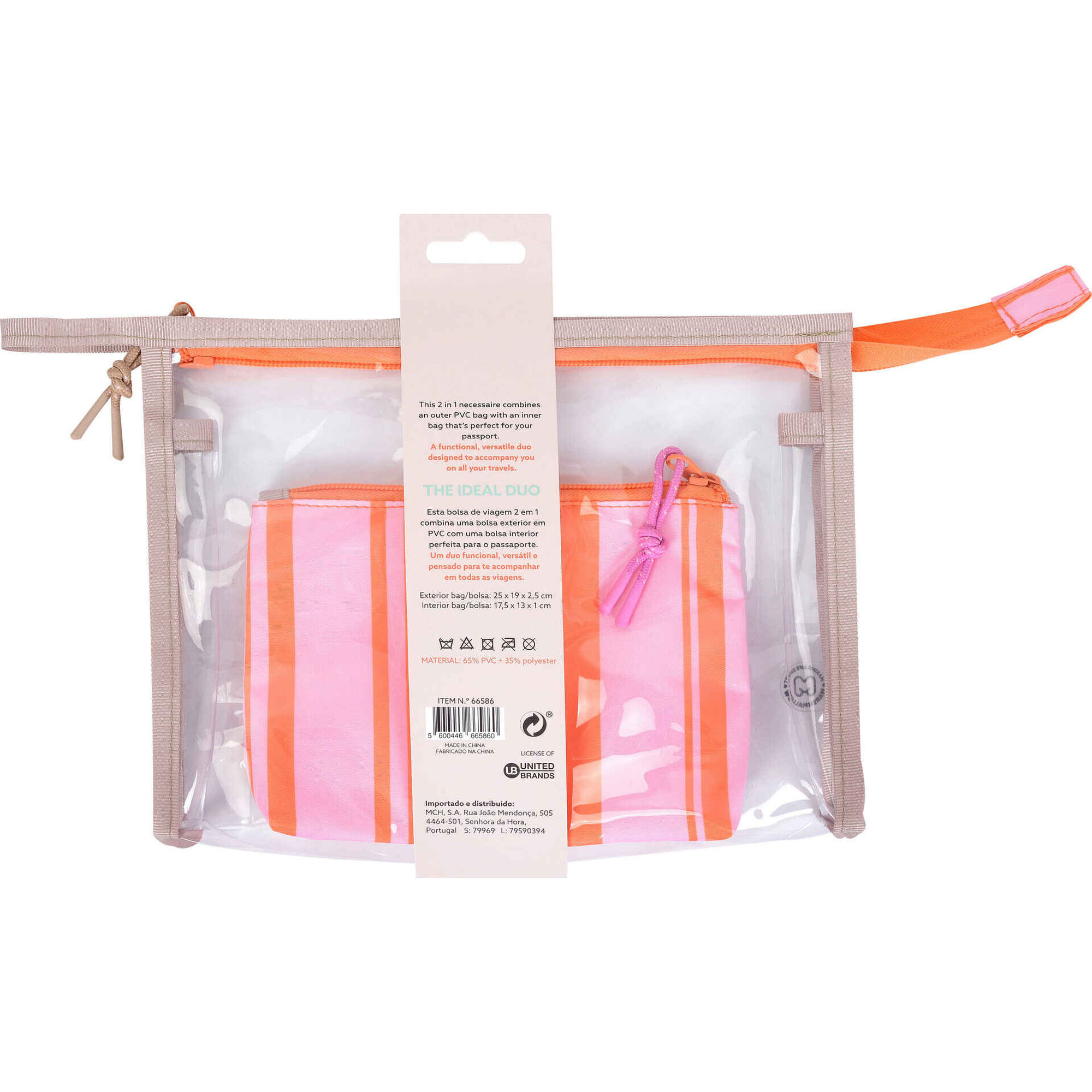 Conjunto 2 Necessaires Riscas Laranja e Rosa Marshmallow