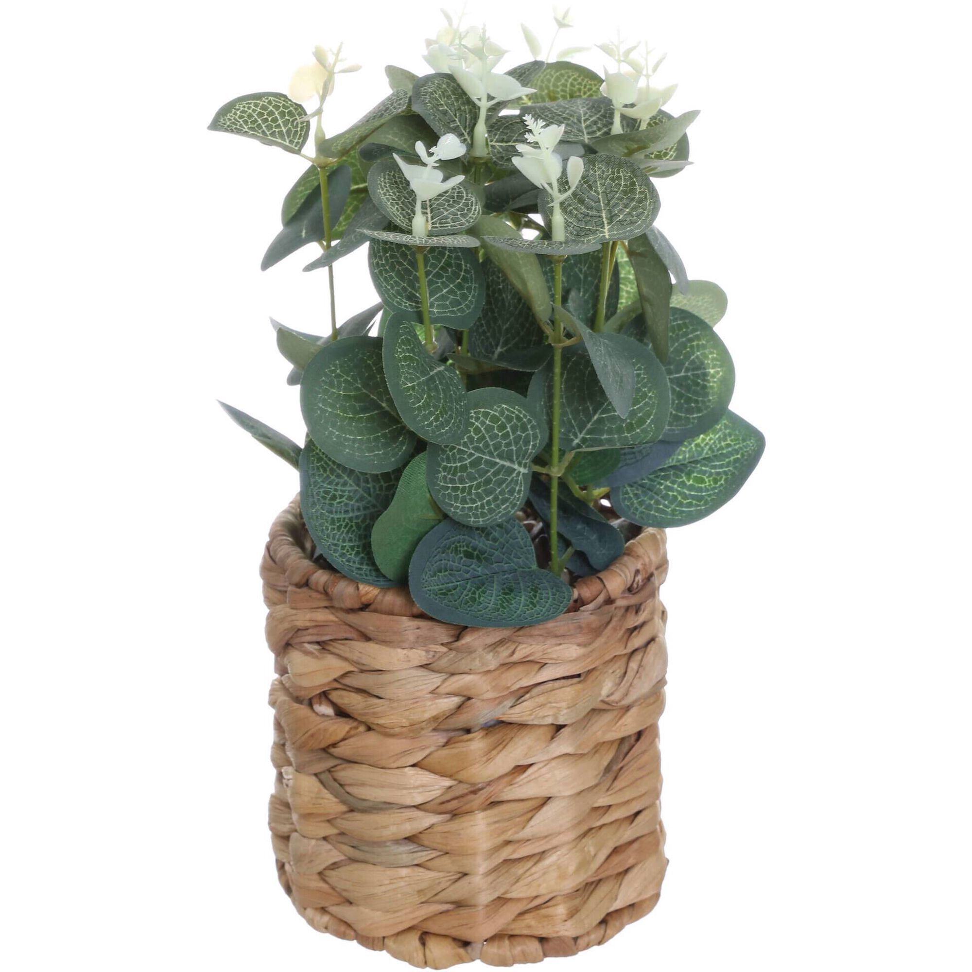 Planta Artificial Vaso Palha Entran&ccedil;ado Folhas Verdes Kasa