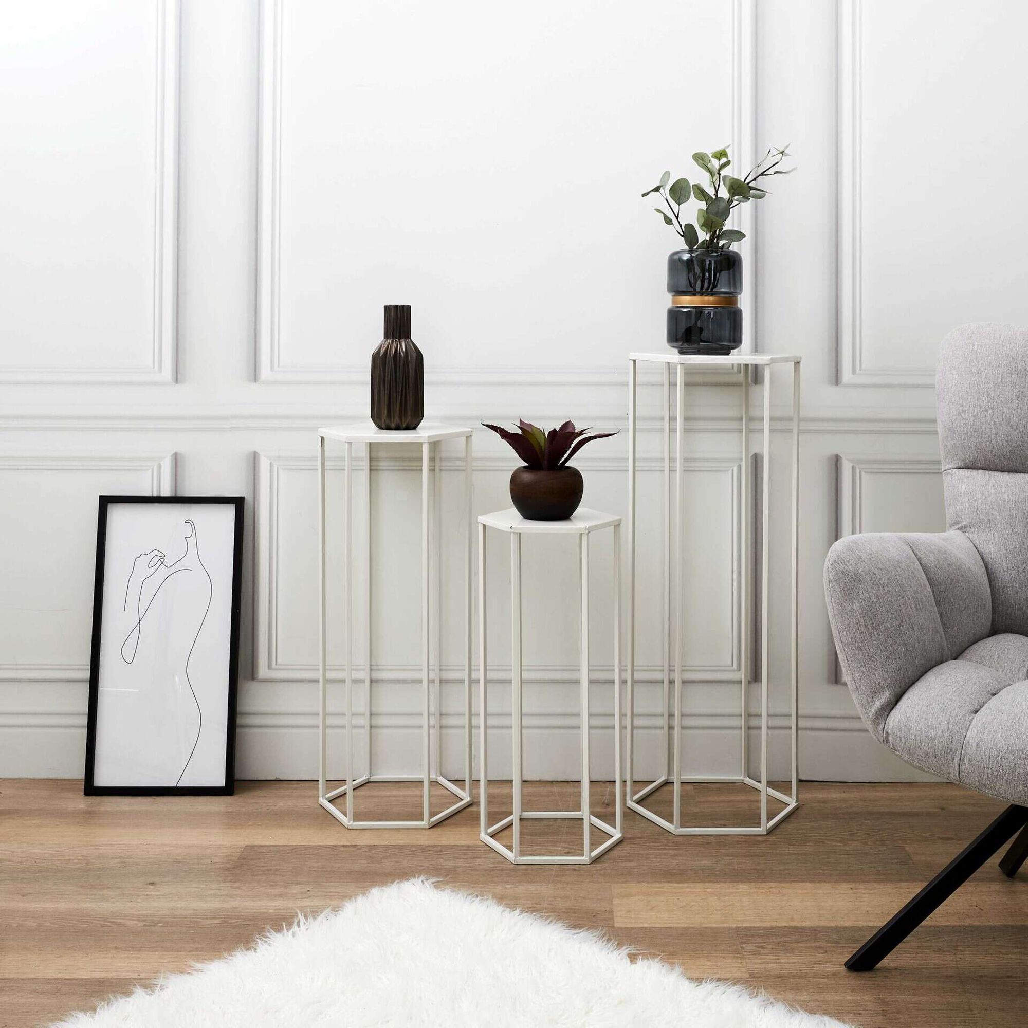 Conjunto de 2 Mesas de Apoio Altas Branco