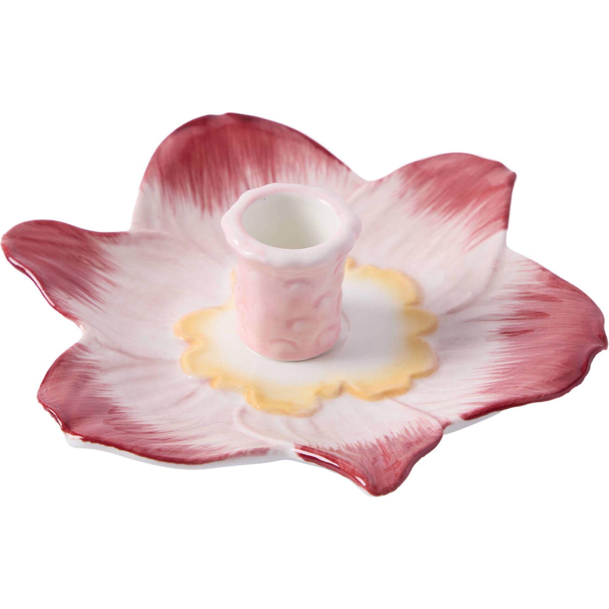 Porta Velas Raso Flor 15,5 x 4,5cm Rosa Kasa