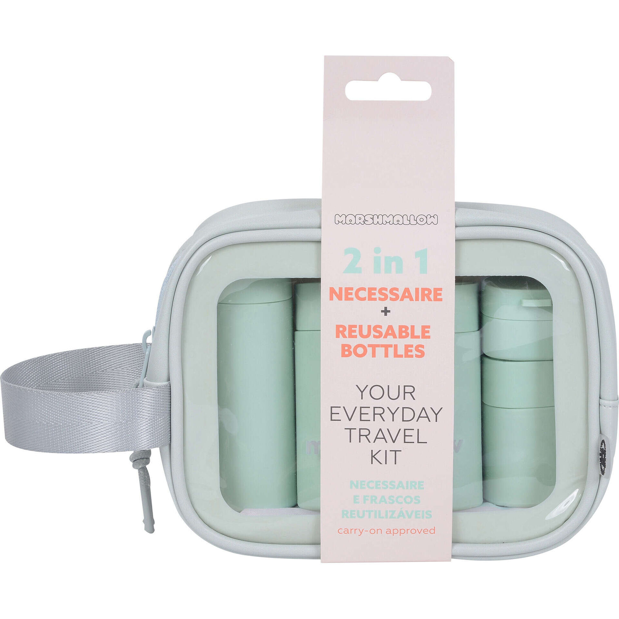 Conjunto Necessaire + 5 Frascos Reutiliz&aacute;veis Menta Marshmallow