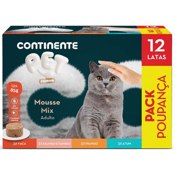 Comida Húmida para Gato Adulto Mousse Mix Pack Poupança Continente Pet Premium