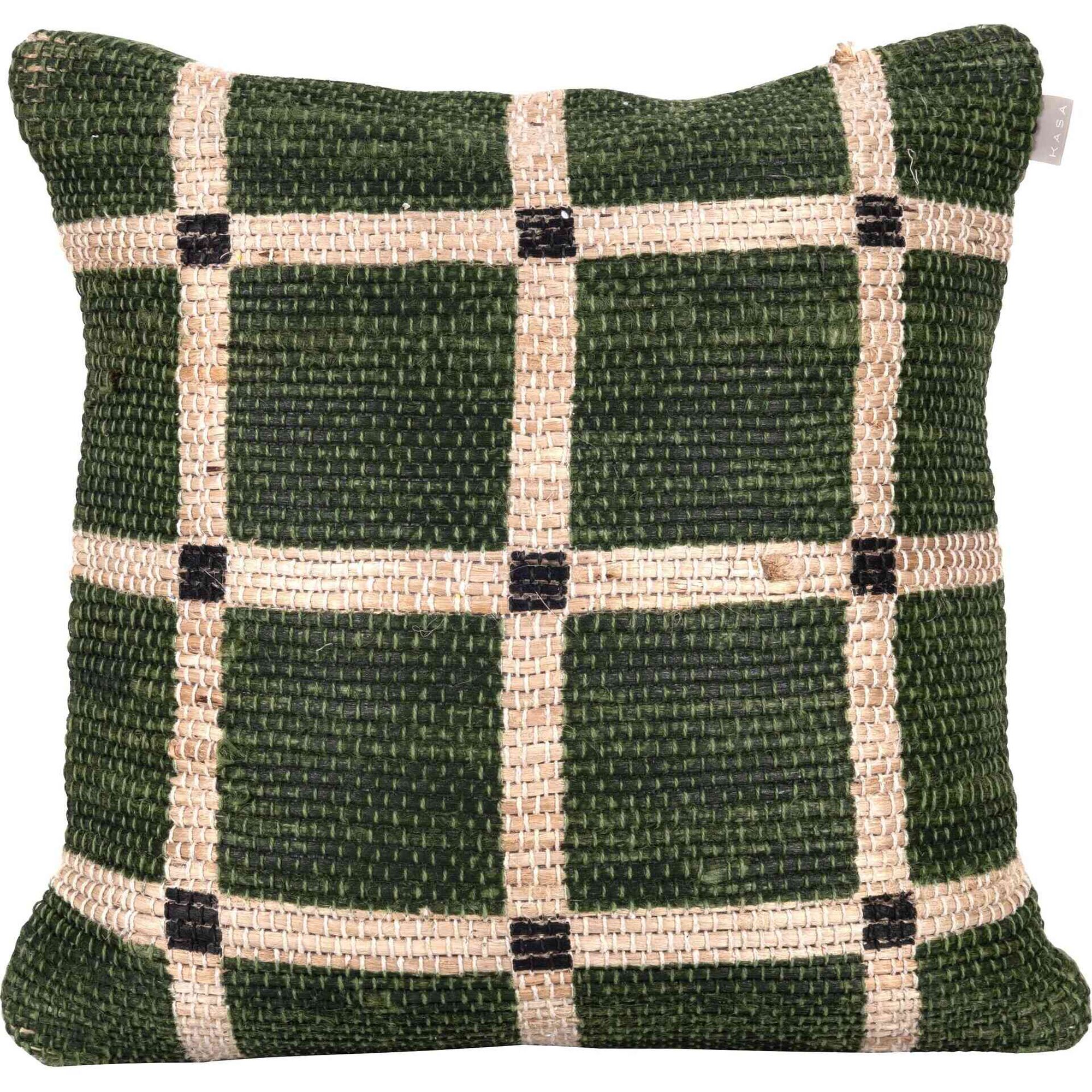 Almofada Juta 45x45cm Quadrados Verdes Almofada Juta 45x45cm Quadrados Verdes