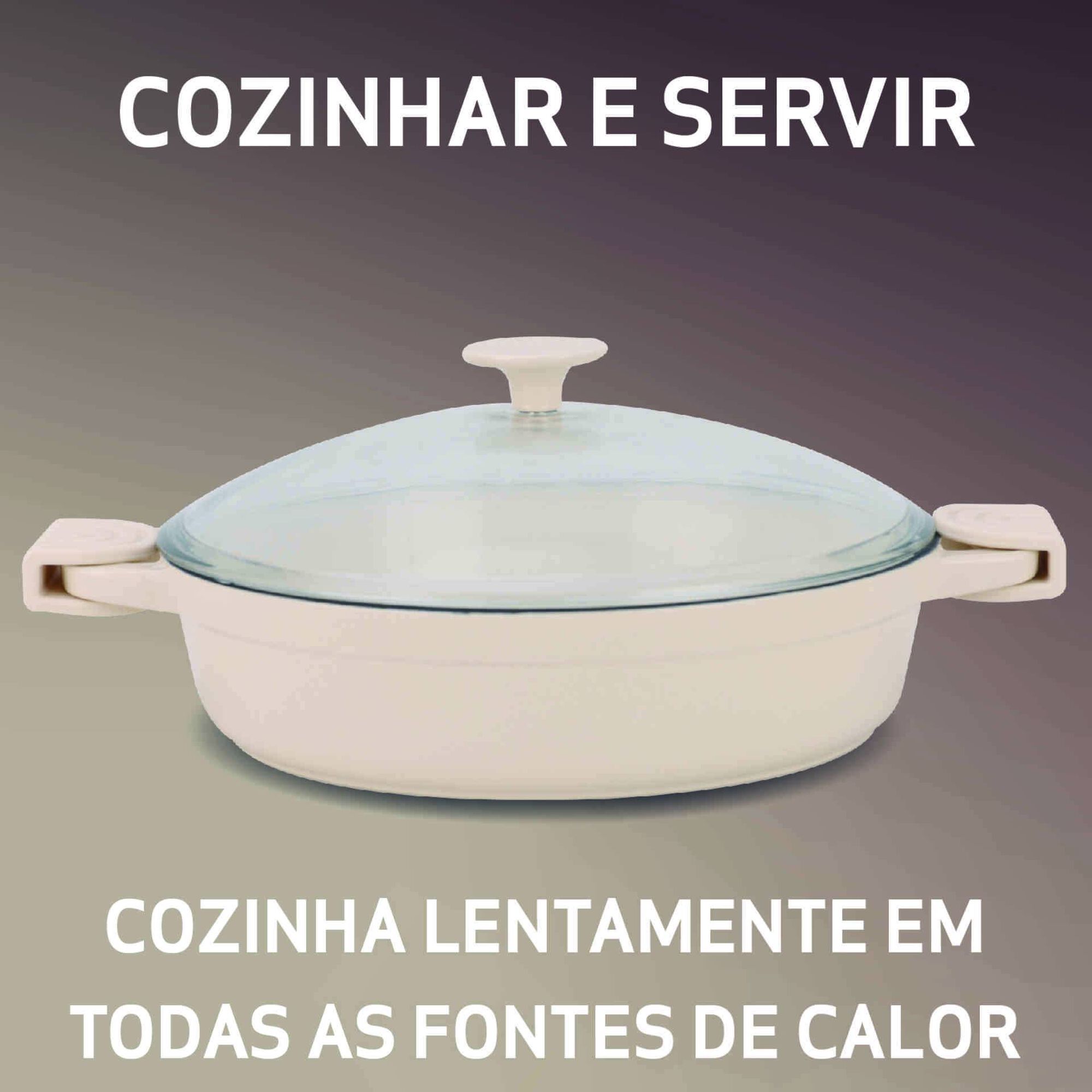 Caçarola Baixa Antiaderente 28cm Asas e Tampa Ferro Fundido
