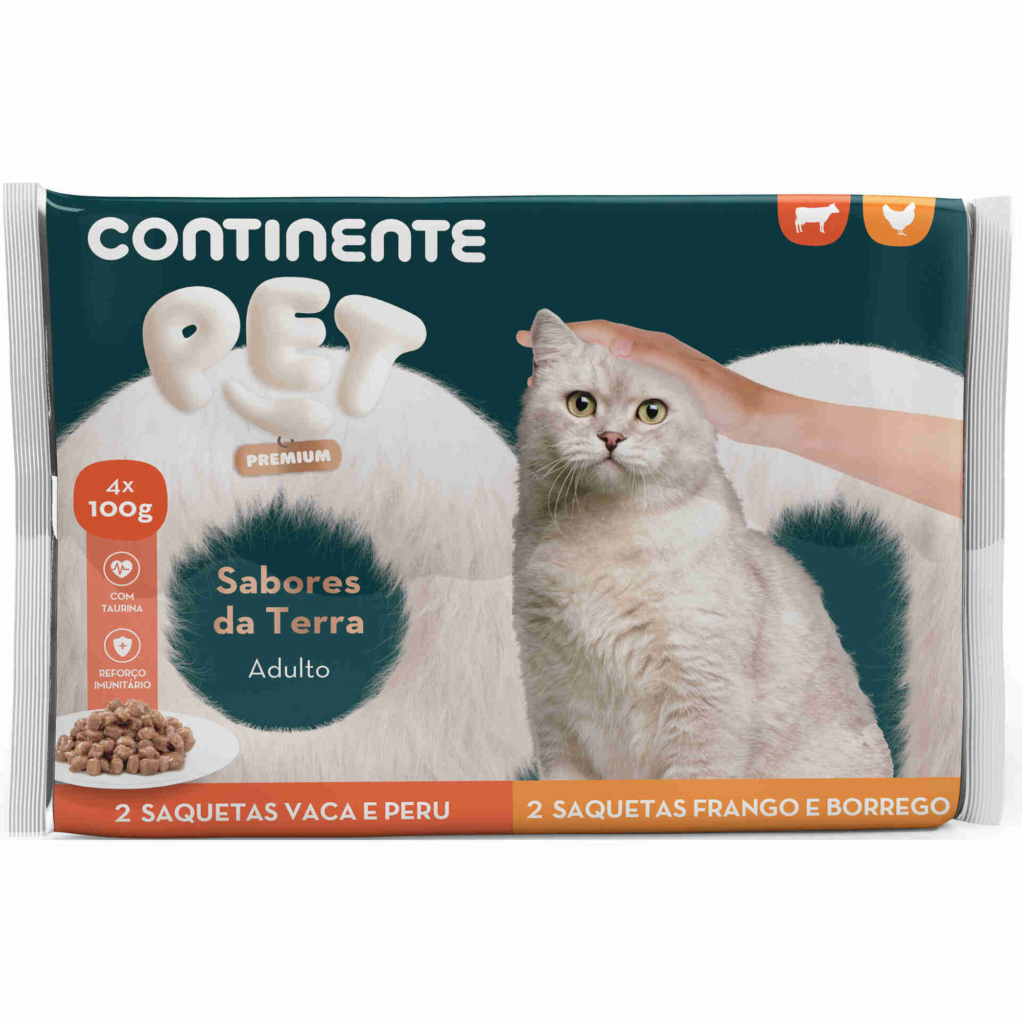 Comida H&uacute;mida para Gato Adulto Peda&ccedil;os Sabores da Terra Saquetas Continente Pet