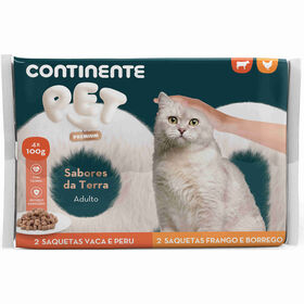 Comida H&uacute;mida para Gato Adulto Peda&ccedil;os Sabores da Terra Saquetas Continente Pet